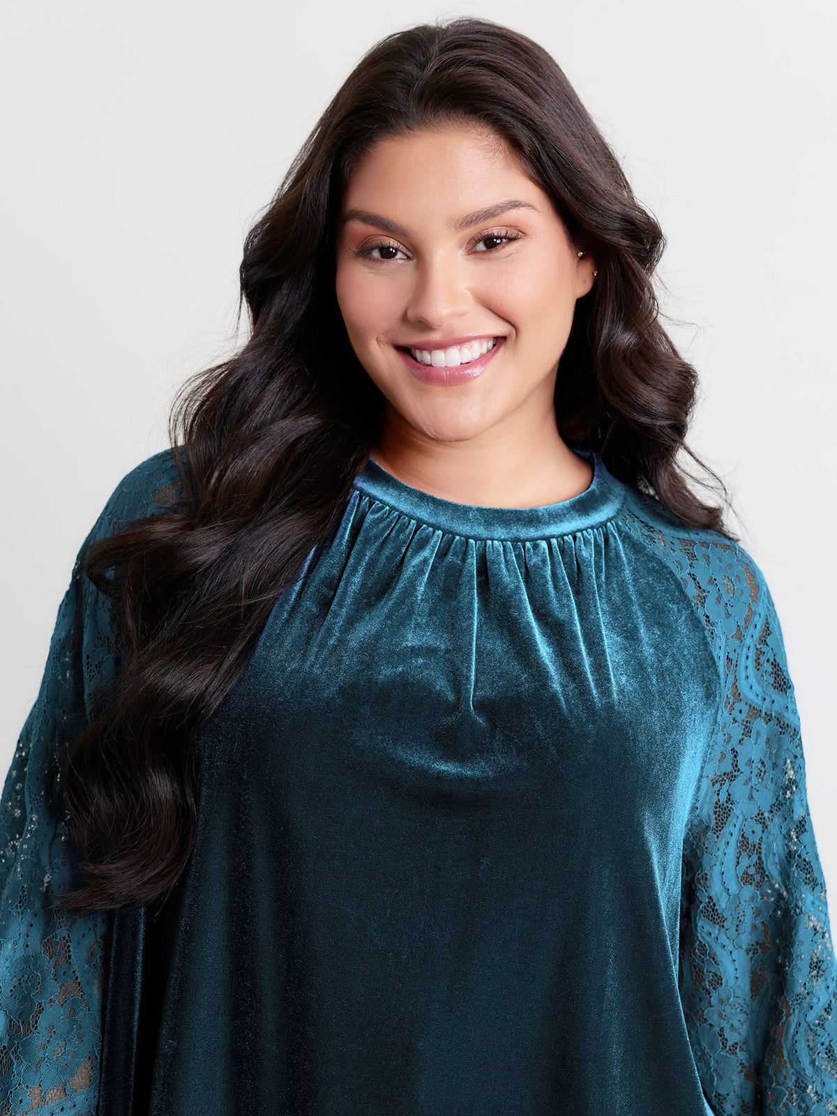 Velvet Sheer Lace Raglan Sleeve Blouse