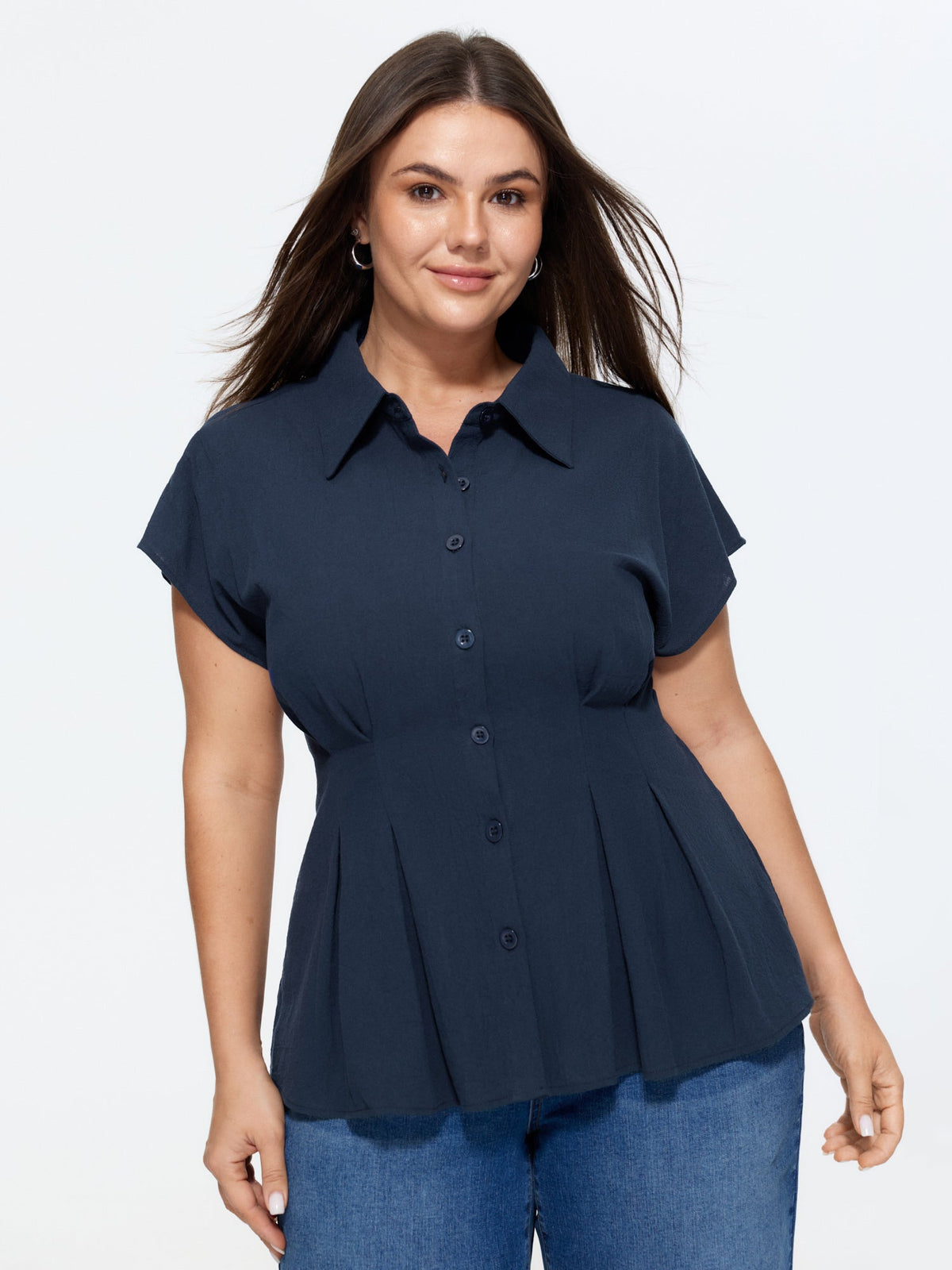Cotton Plain Hidden Placket Button Blouse