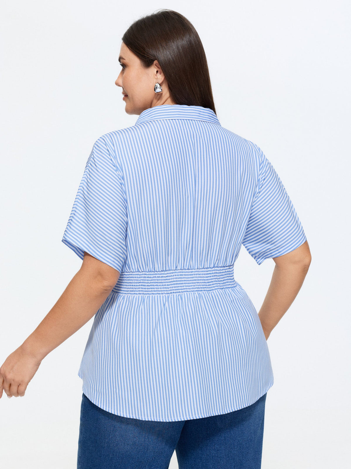 Striped Print Cinched-Waist Blouse