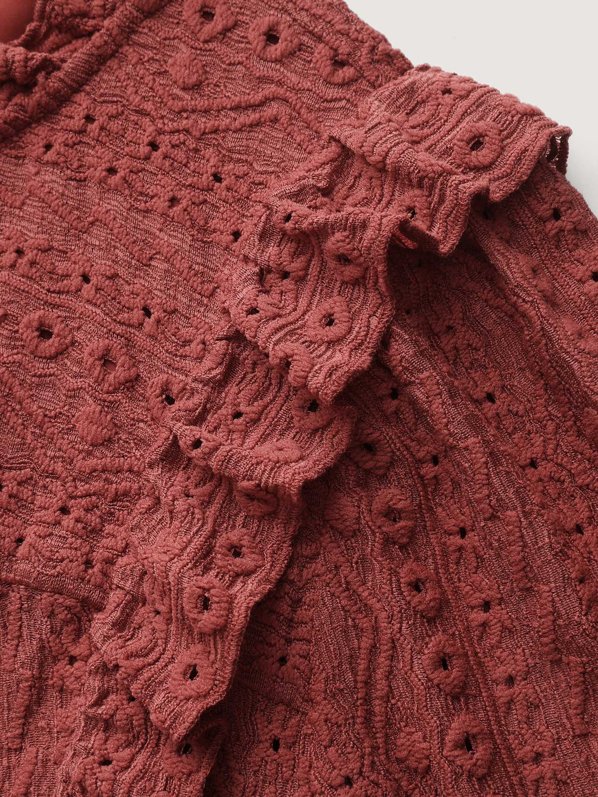 Textured Ruffled Neck Pleated Blouse
