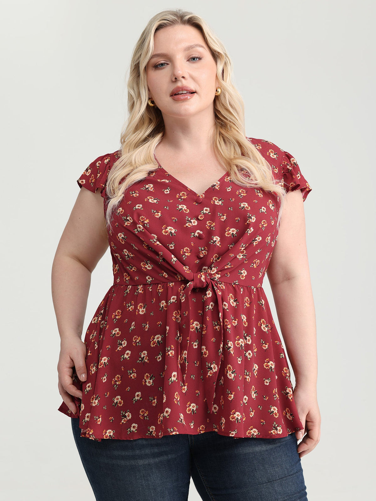 Floral Print Knotted Front-Tie Blouse