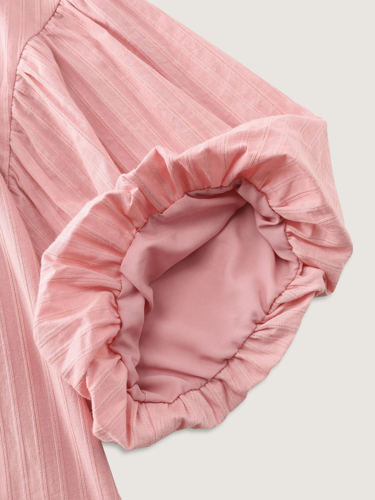 Cotton Striped V-Neck Bubble Sleeve Blouse