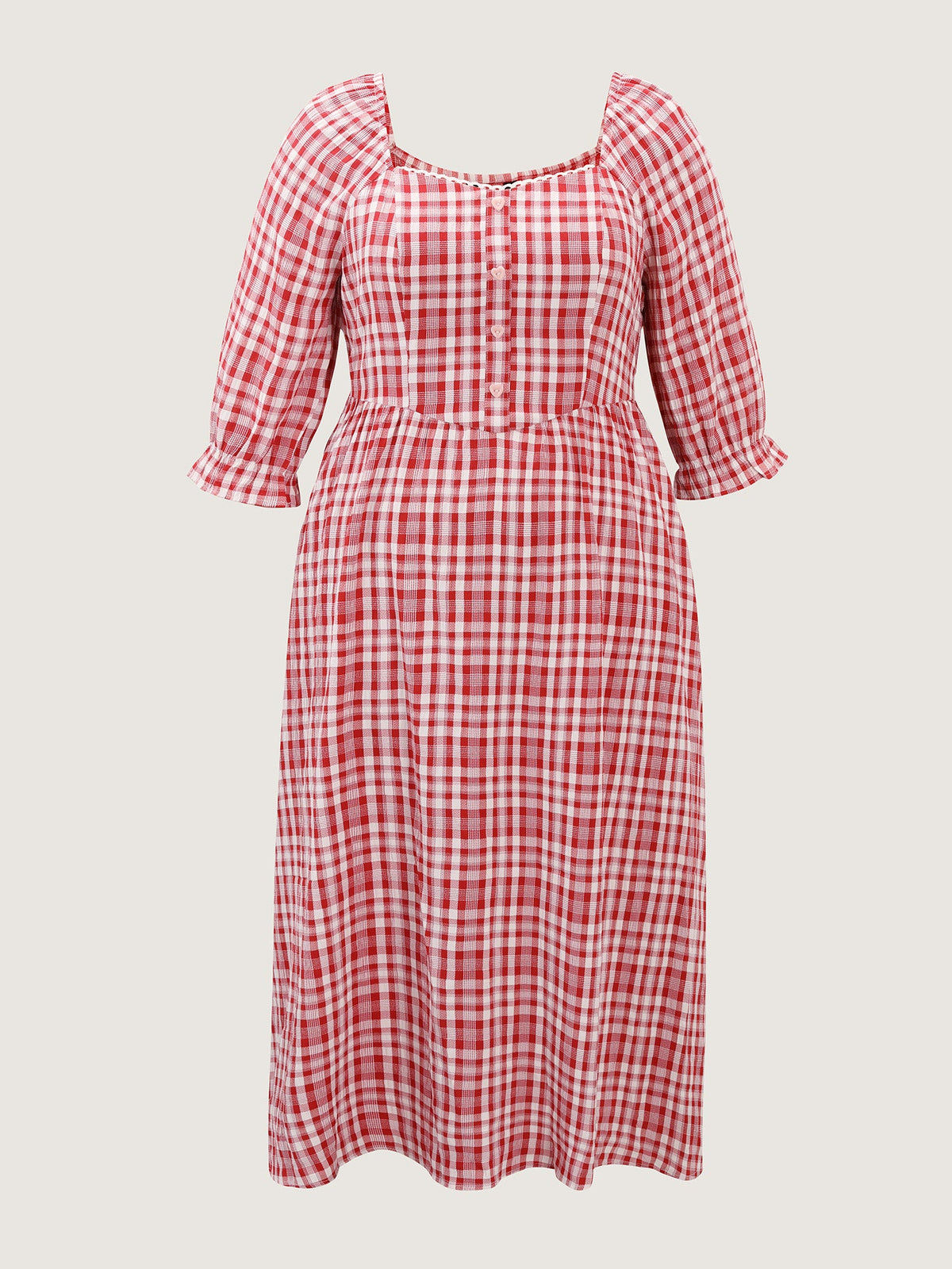 Checkered Print Pockets Button Maxi Dress