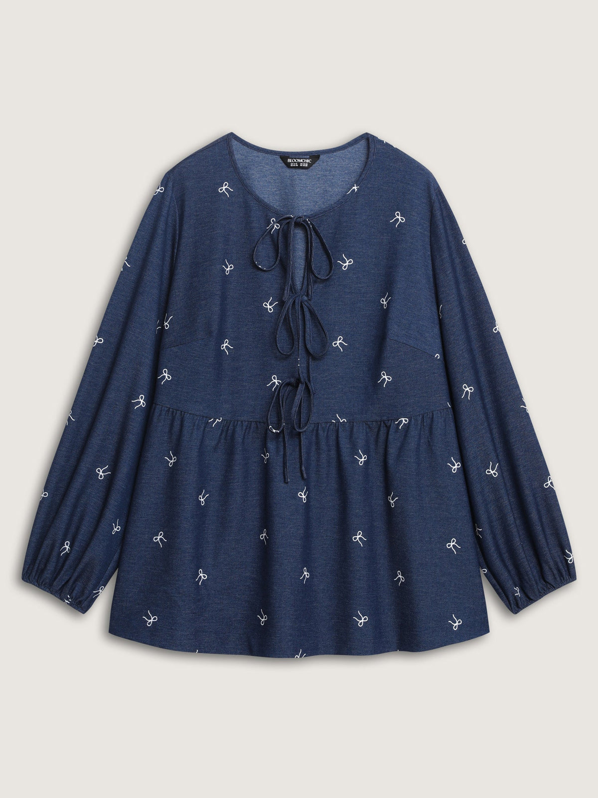 Stretchy Neck-Tie Bubble Sleeve Blouse