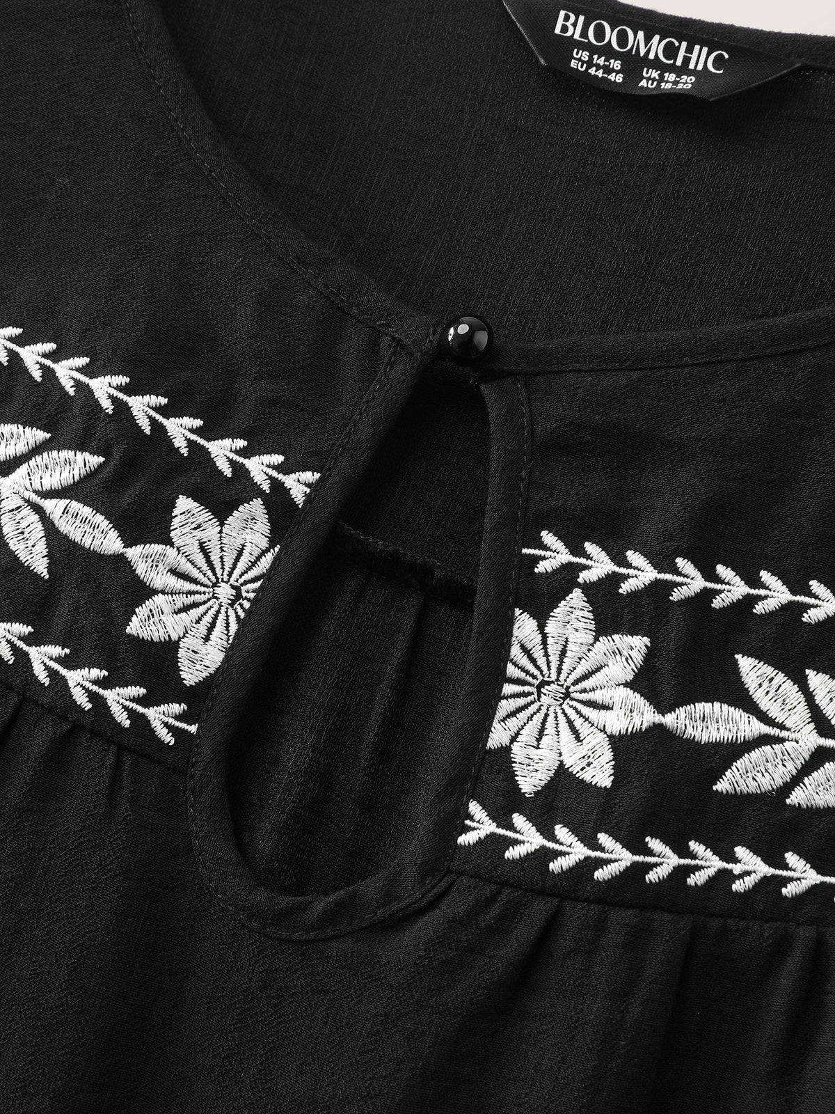 Embroidered Neckline Flutter Sleeve Blouse