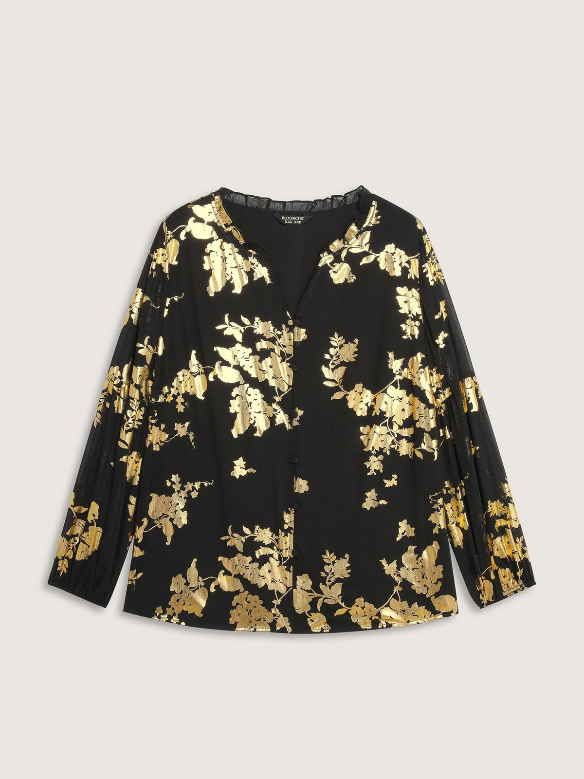 Floral Gold Stamp Sheer Button-Down Shirt