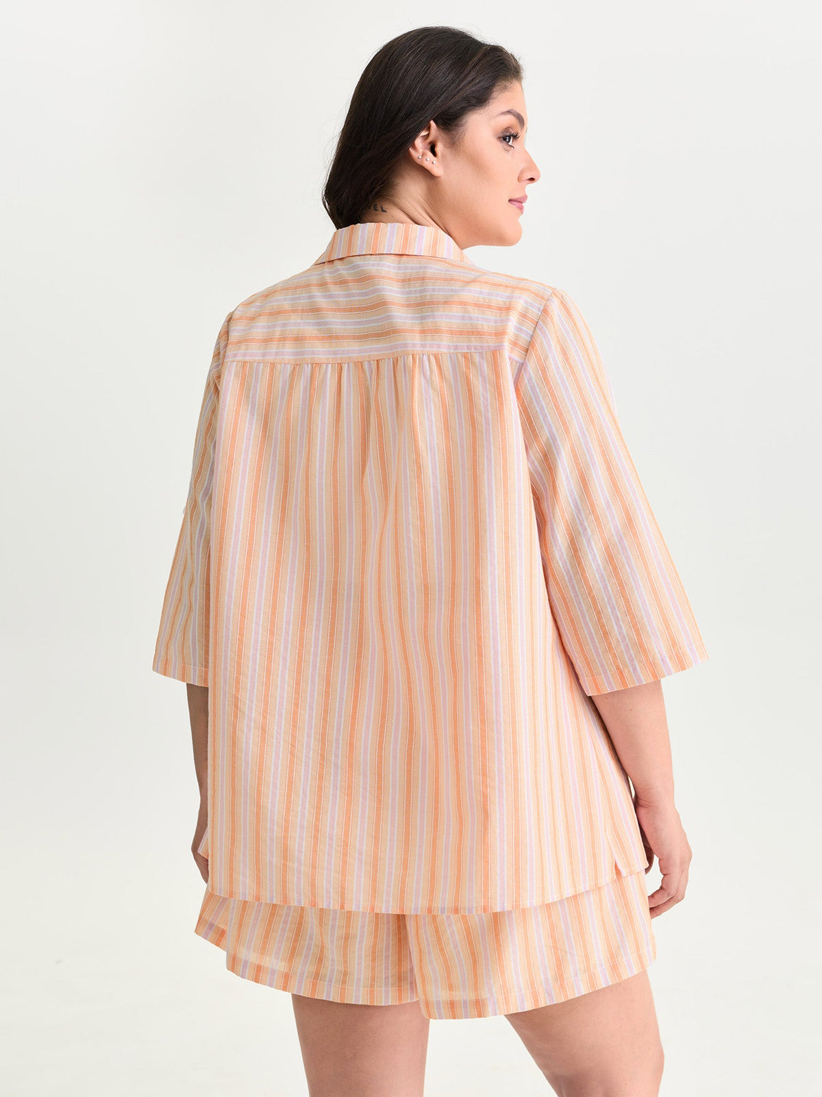 Cotton Striped Print Open-Front Shirt