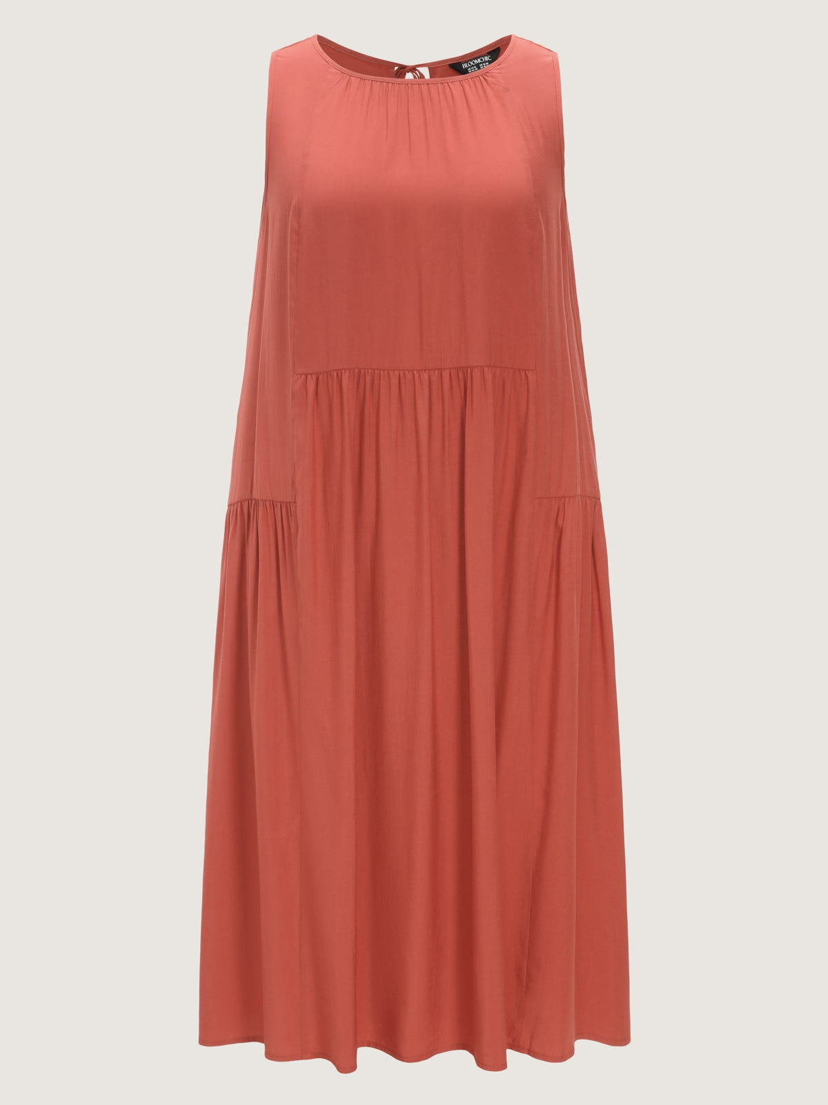 Solid Round Neck Pocket Sleeveless Midi Dress