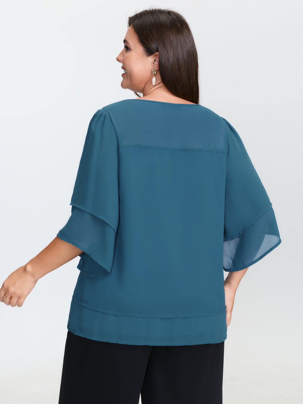 Chiffon Layered Ruffled Sleeve Flowy Blouse