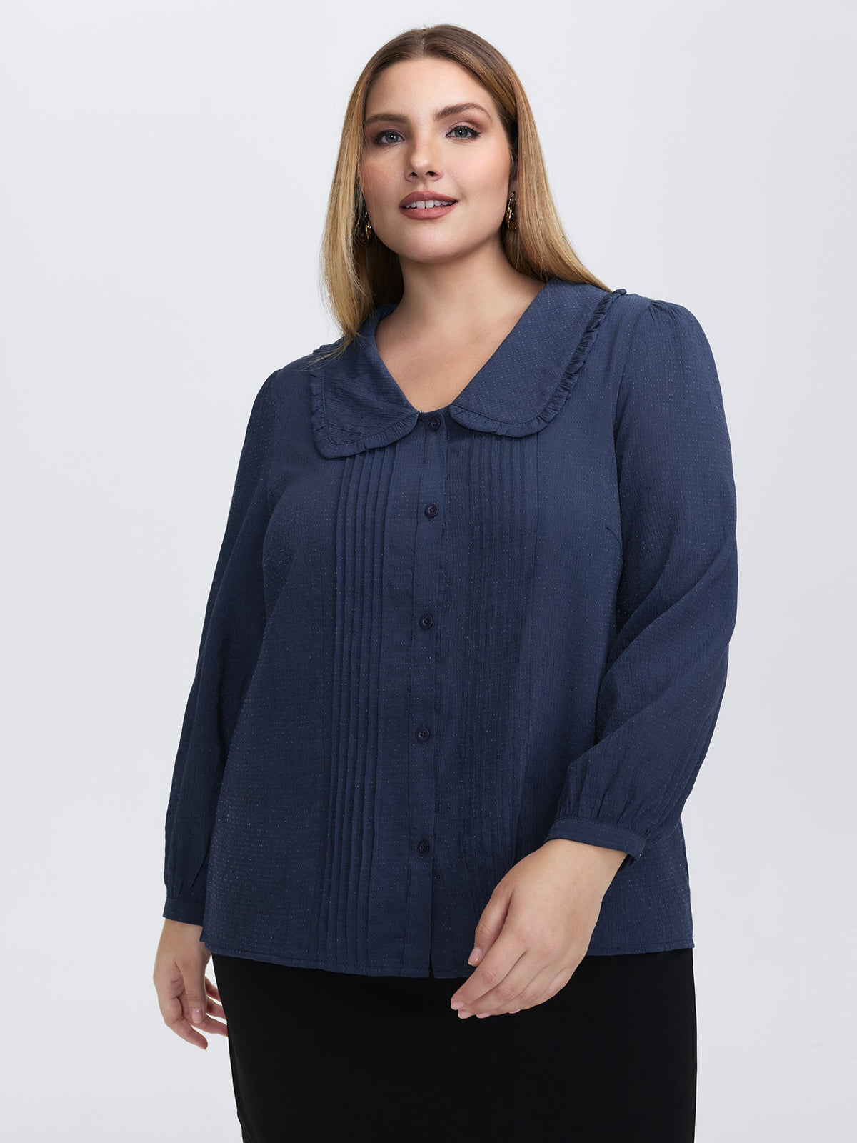 Rayon Textured Semi Sheer Placket Blouse