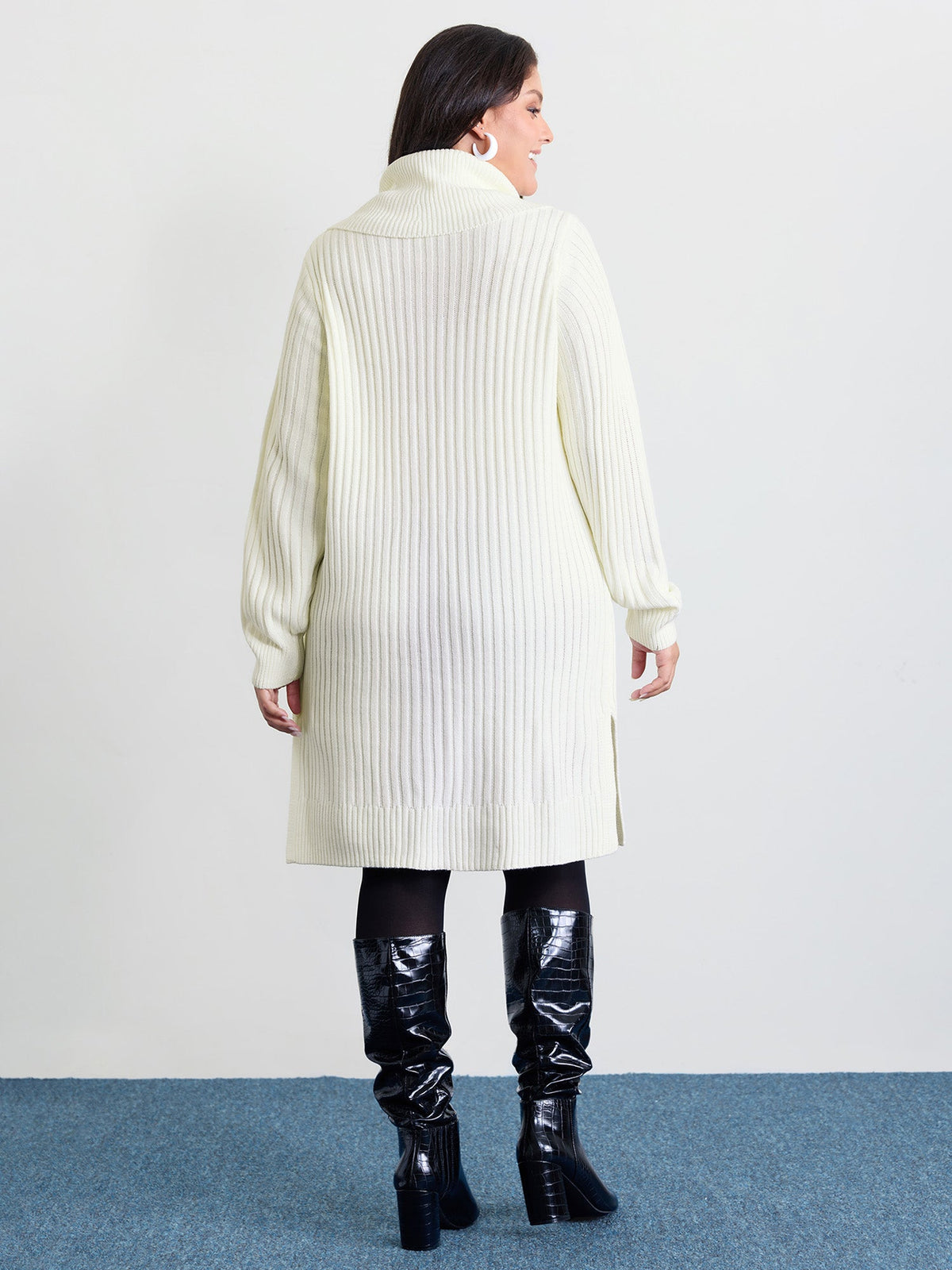 High Turtleneck Textured Sweater Dress