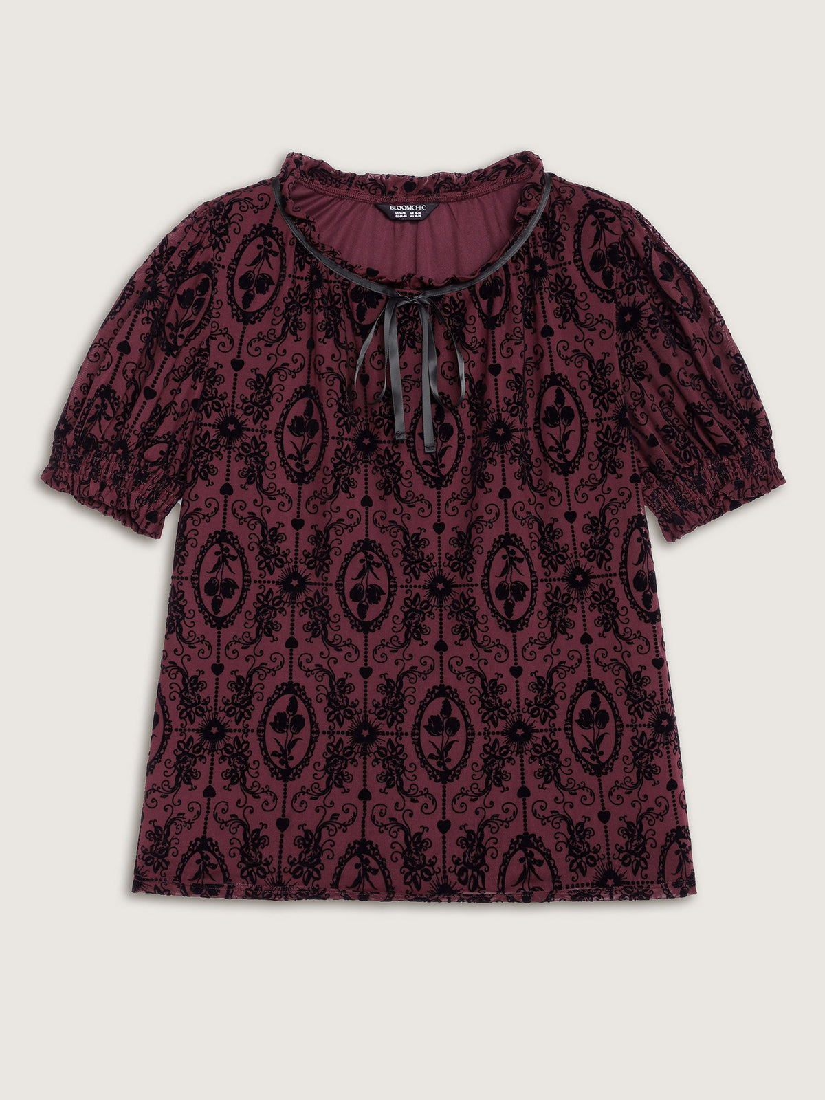 Flocked Texture Shirred Contrast Blouse