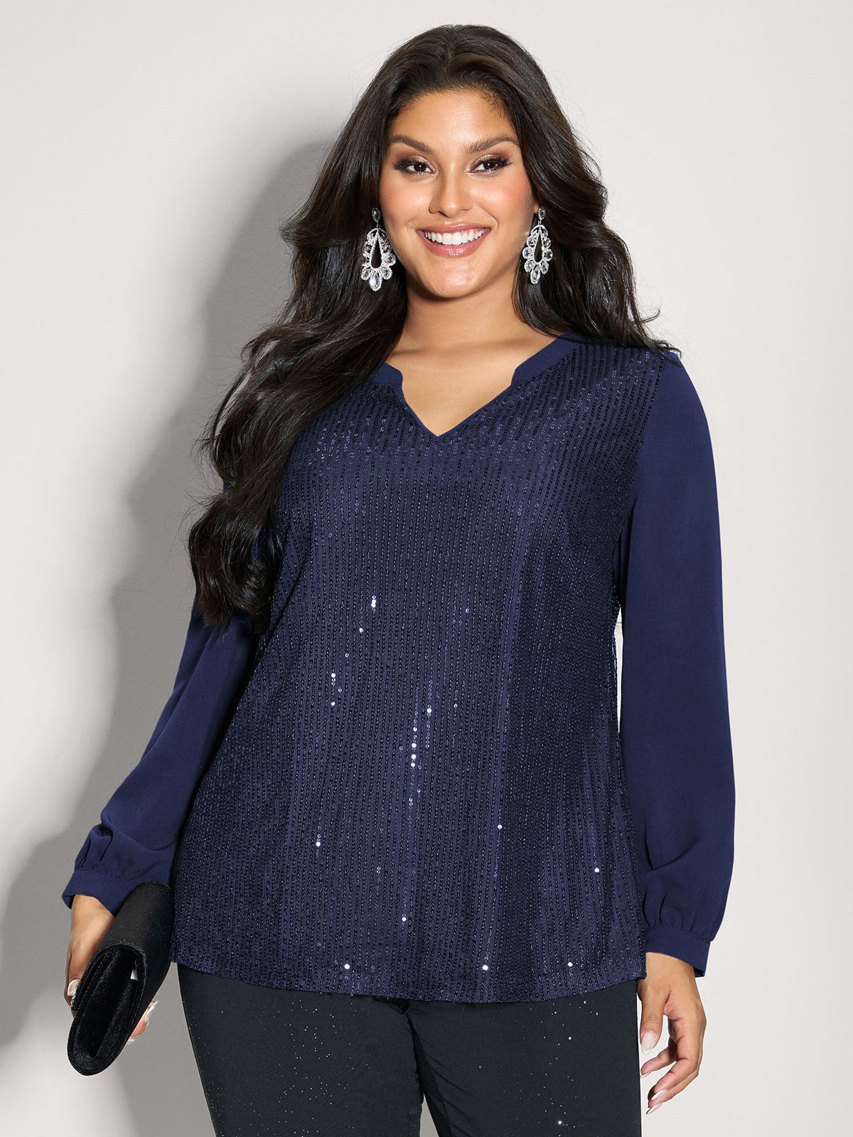 Shimmery Sequin Notched Collar Blouse