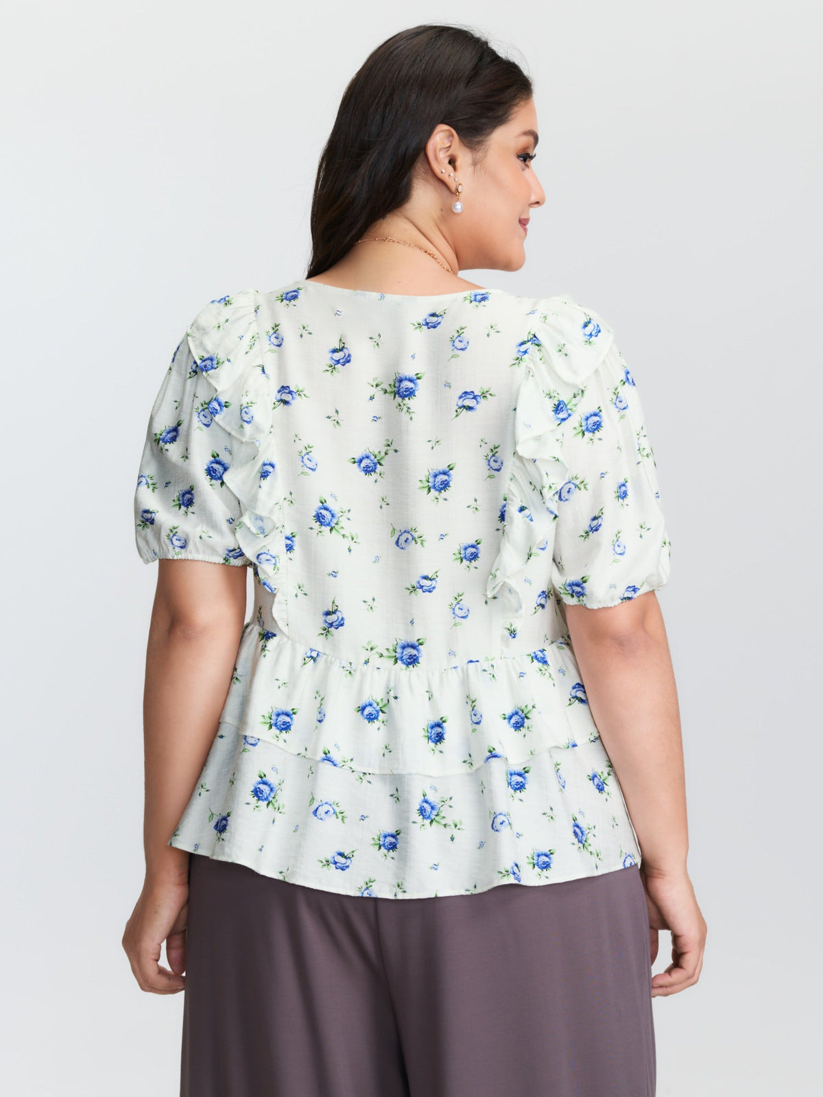 Floral Print Tiered V-Neck Blouse