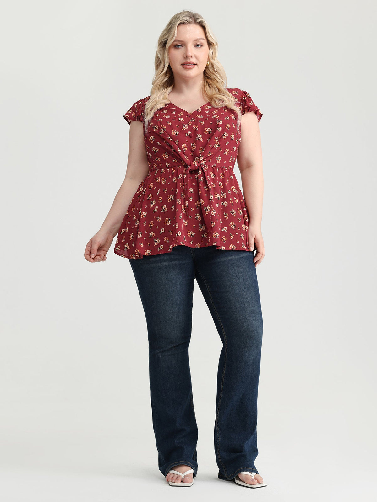 Floral Print Knotted Front-Tie Blouse