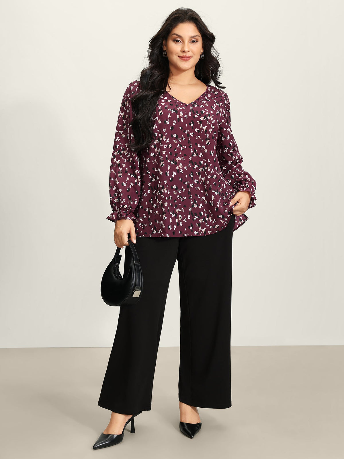 Leopard Print Stretchy Cuff Sleeve Blouse