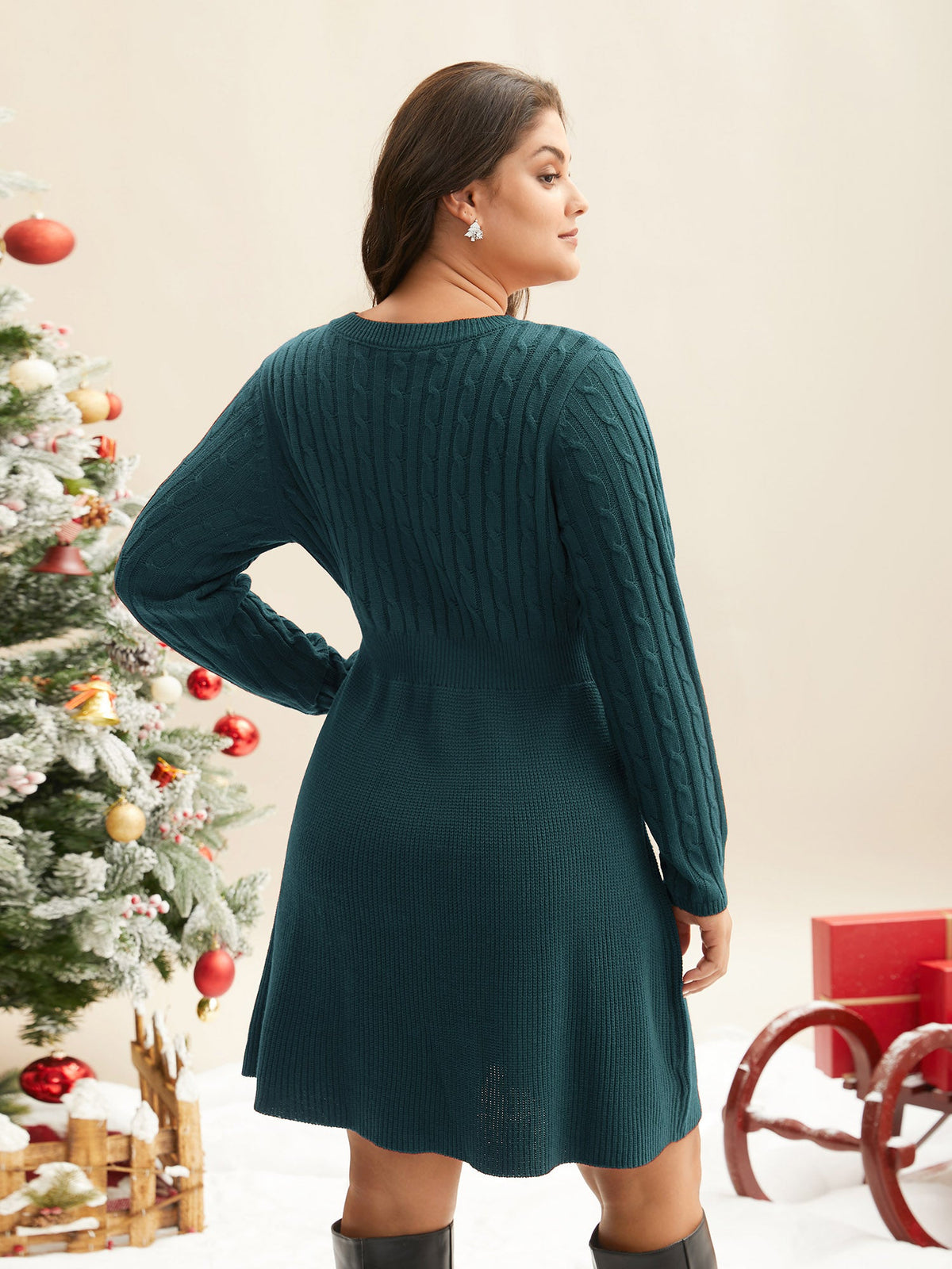 Cable Knit Fit-and-Flare Mini Sweater Dress