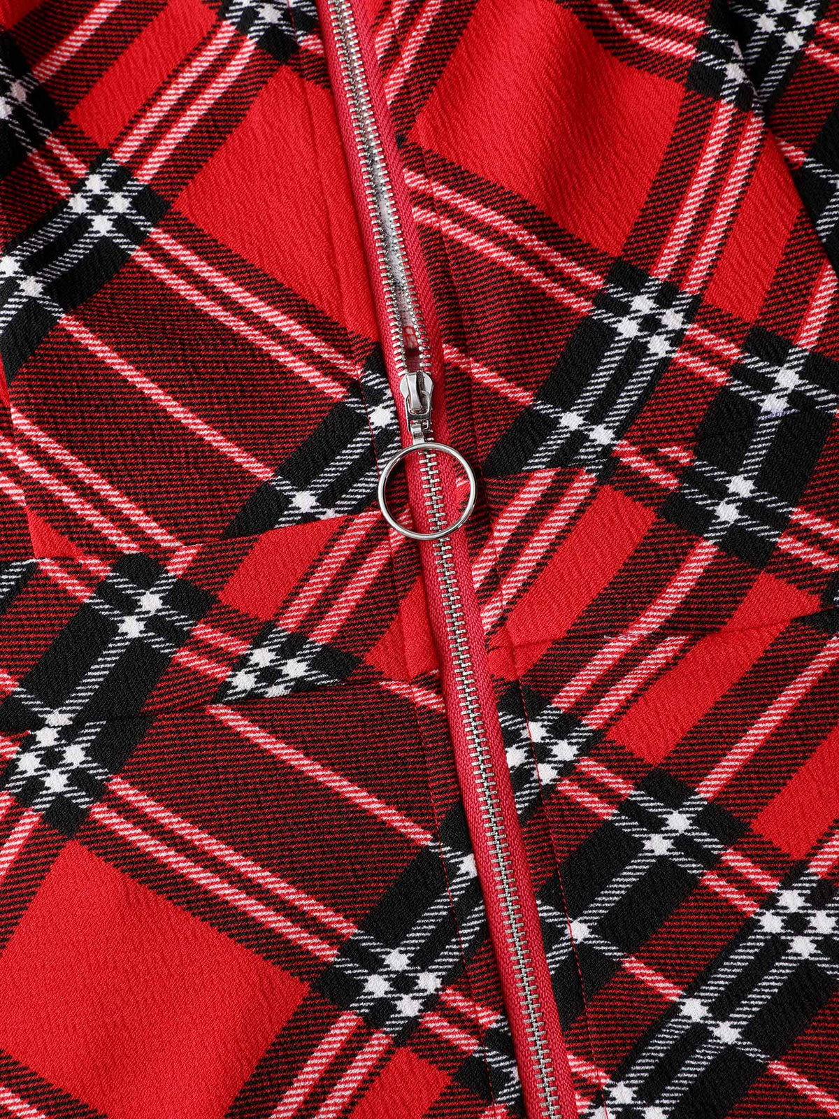 Plaid Print Zipper Overall Straps Mini Dress