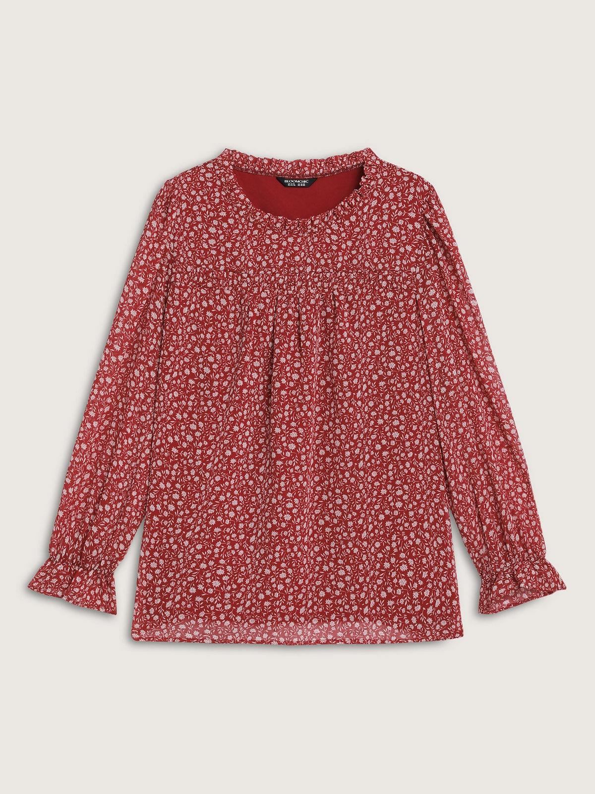 Chiffon Silhouette Flower Ruffled Neck Blouse
