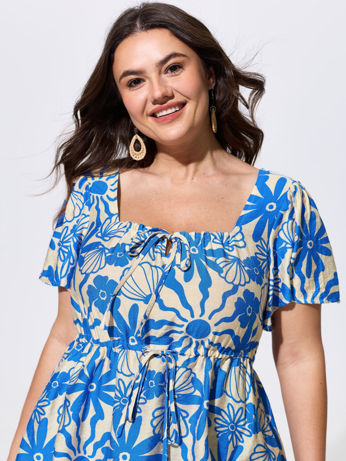 Floral Print Square Neckline Fitted Blouse