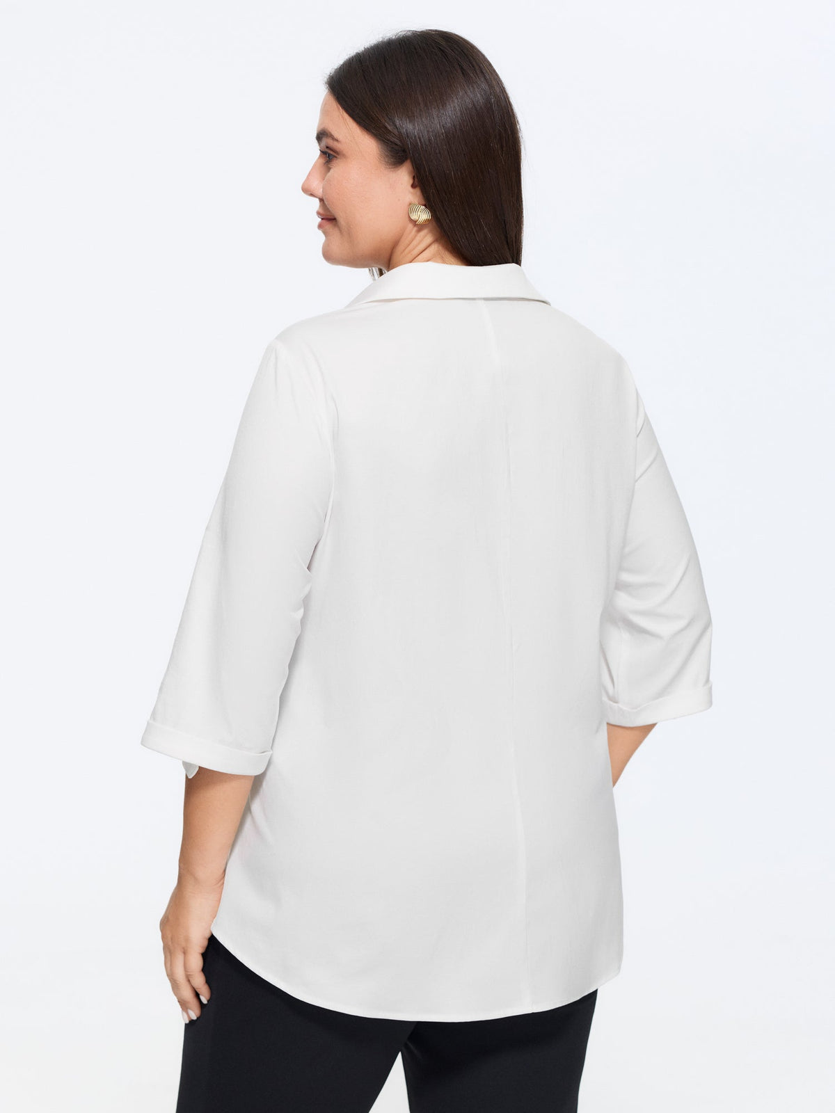 Solid Lapel Collar Knotted Front Waist Shirt