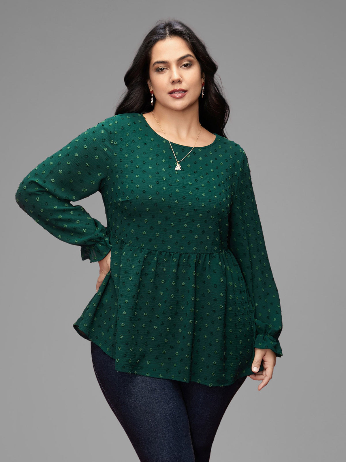 Textured Dot Elastic Cuffs A-line Blouse