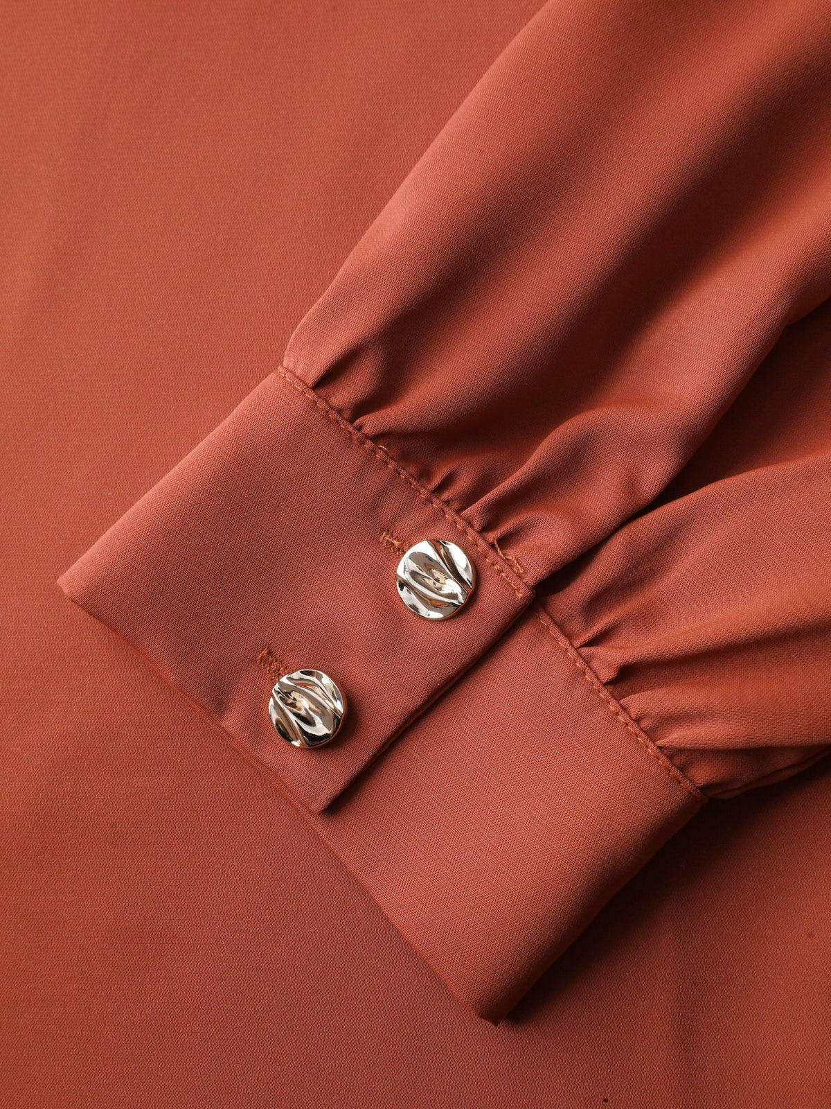 Pleated Neckline Metallic Buttons Blouse
