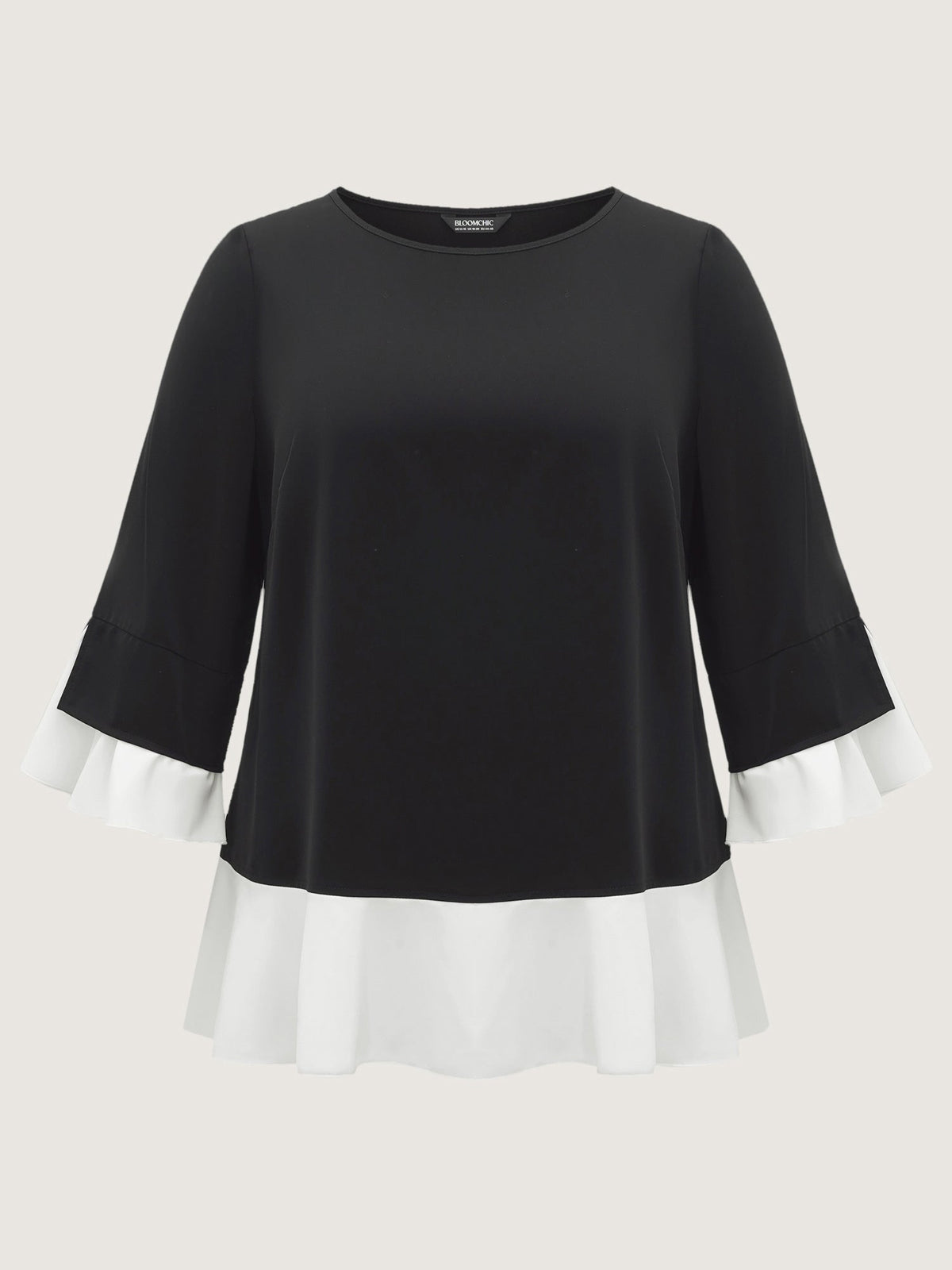 Contrast Patchwork Bell Sleeve Blouse