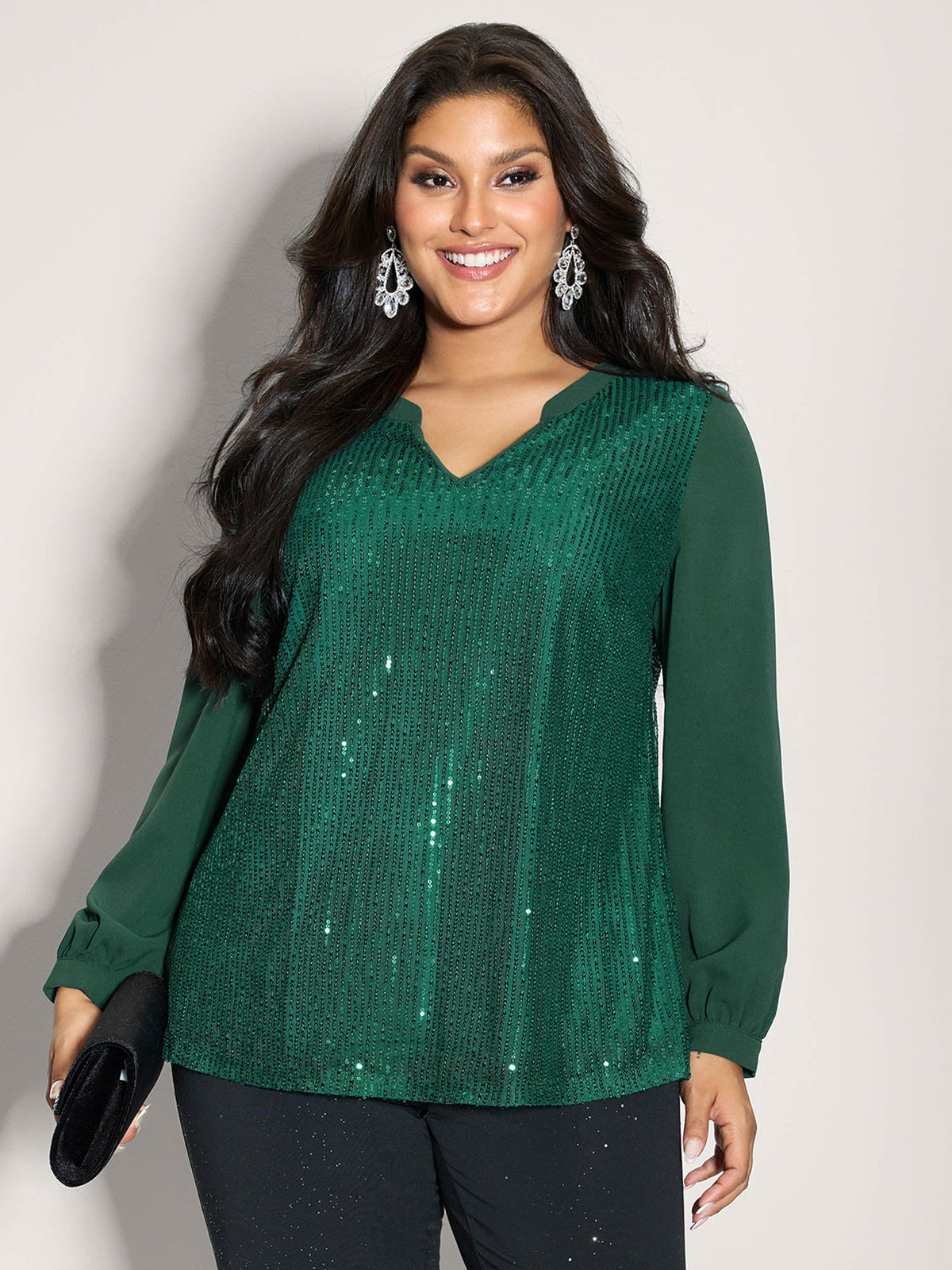 Shimmery Sequin Notched Collar Blouse