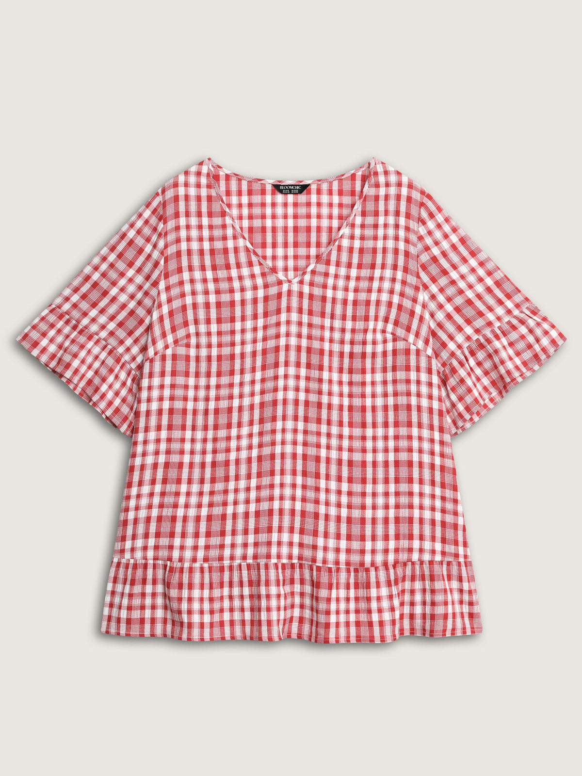 Sweet Gingham Print Ruffled Blouse
