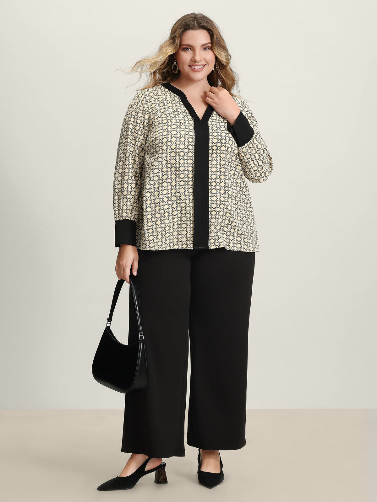 Geometric Print Color Contrast Blouse