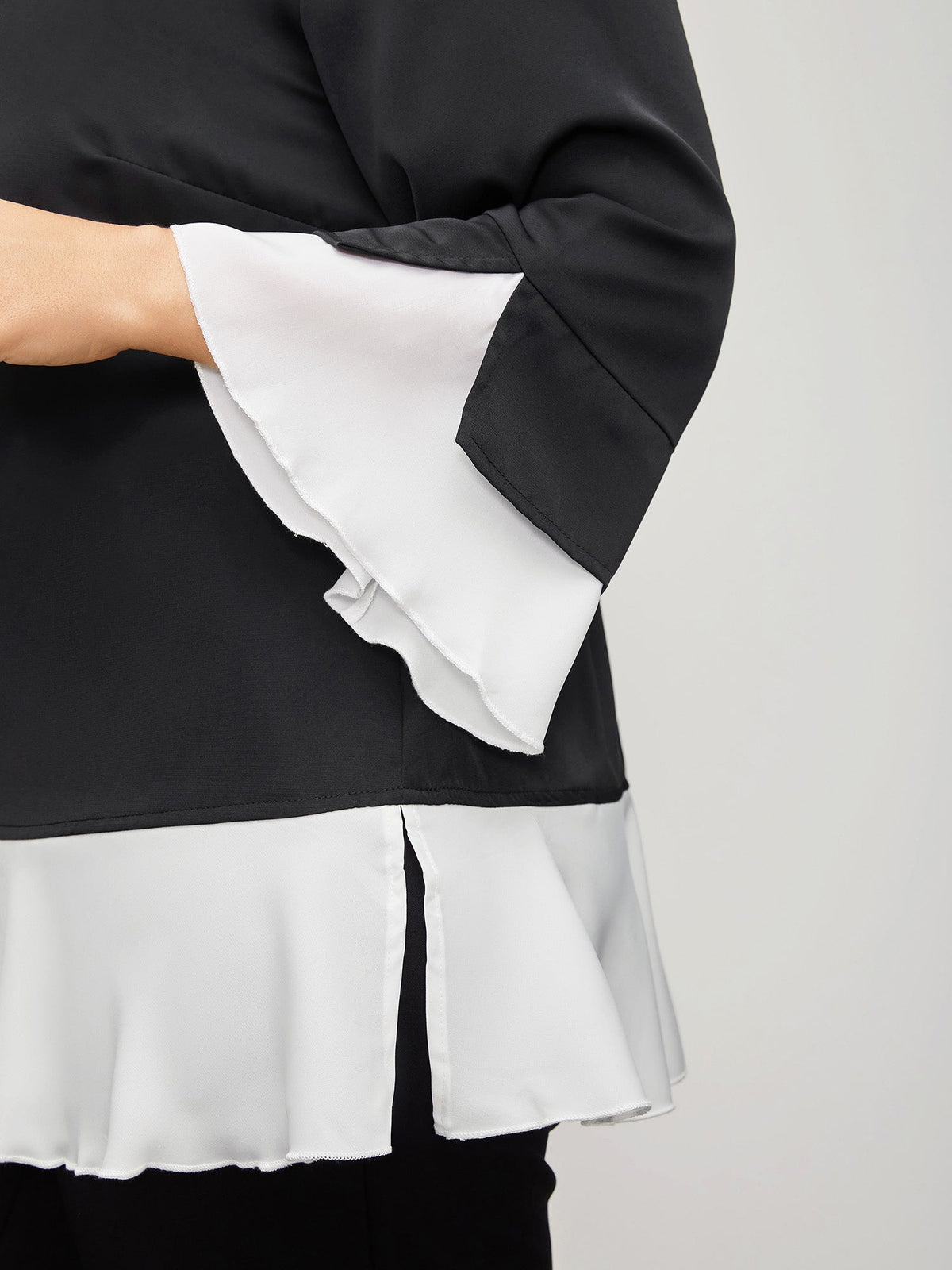 Contrast Patchwork Bell Sleeve Blouse