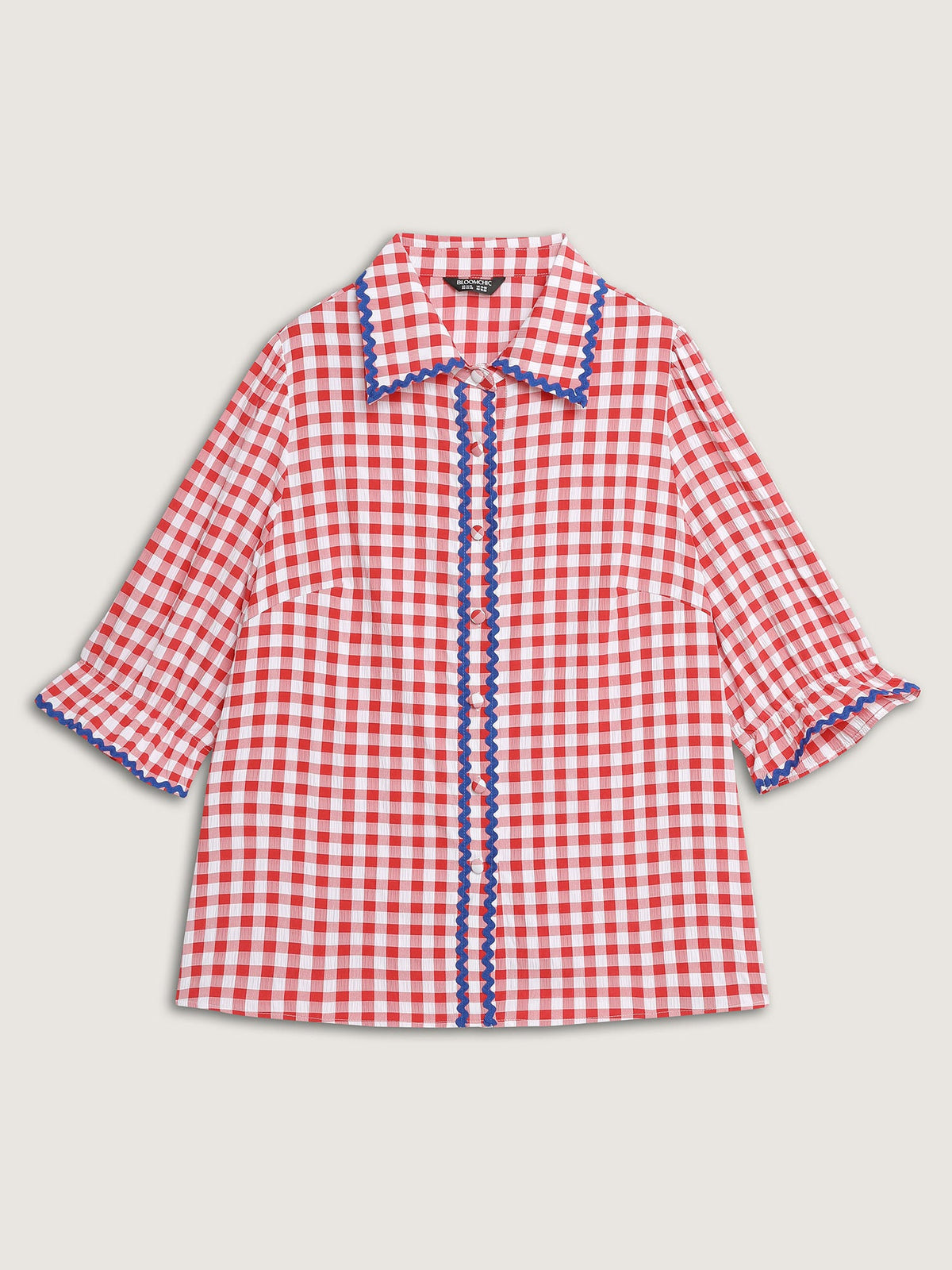 Gingham Color Contrast Edges Blouse