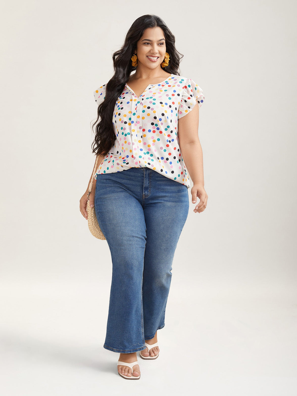 Polka Dot Flutter Sleeve Blouse