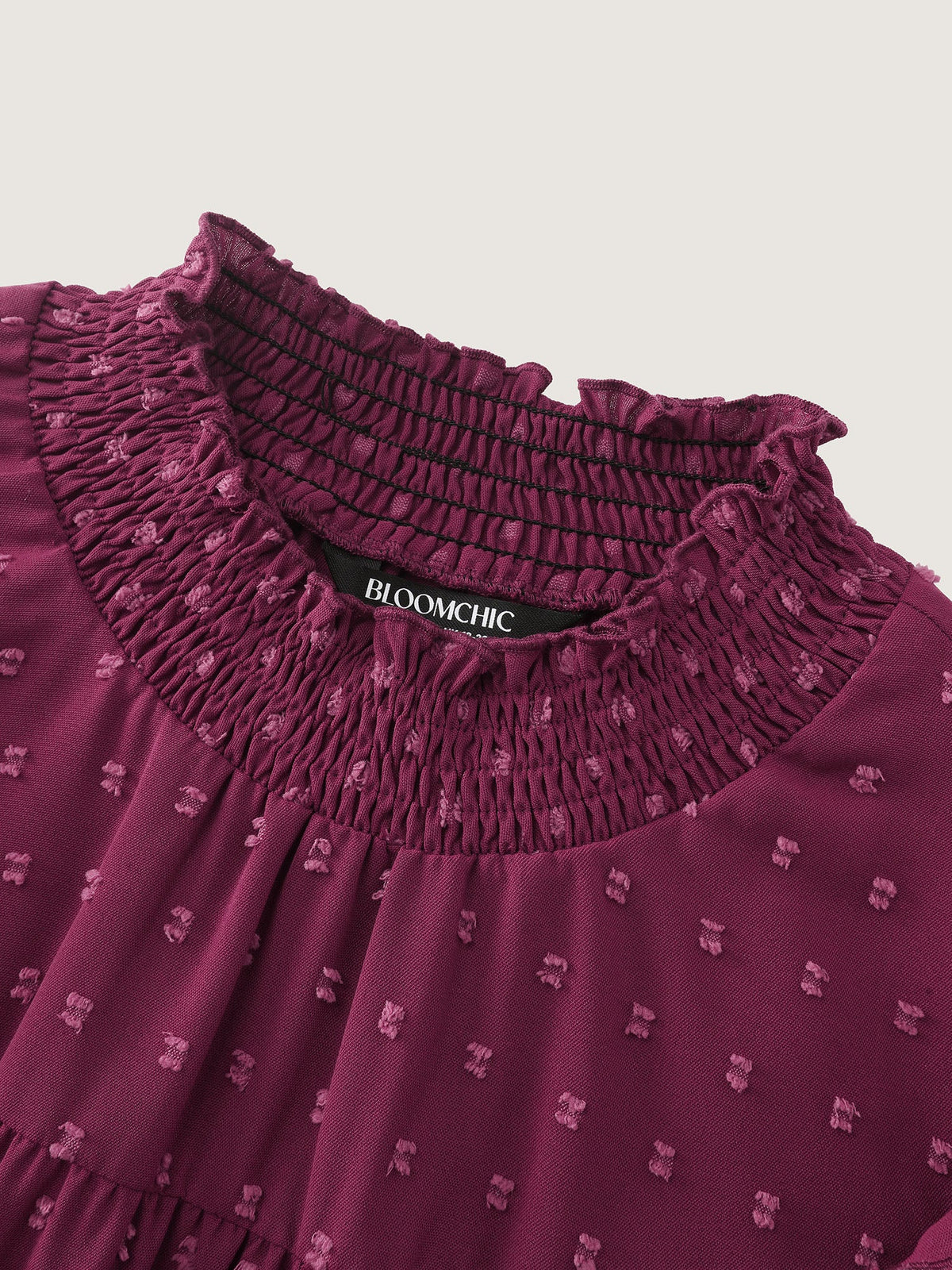 Textured Ruffle Shirred Mock Neck Blouse