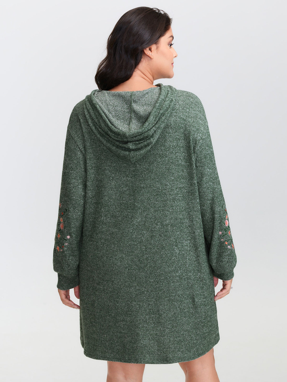 Floral Embroidered Sleeve Hooded Mini Dress