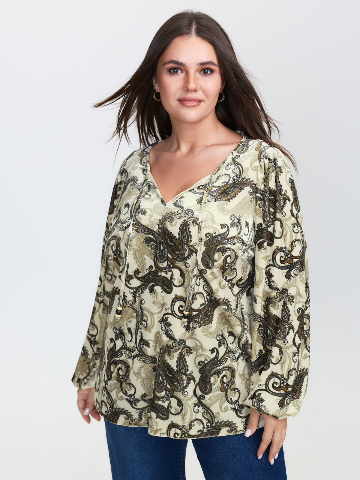 Paisley Velvety Print Lantern Sleeve Blouse