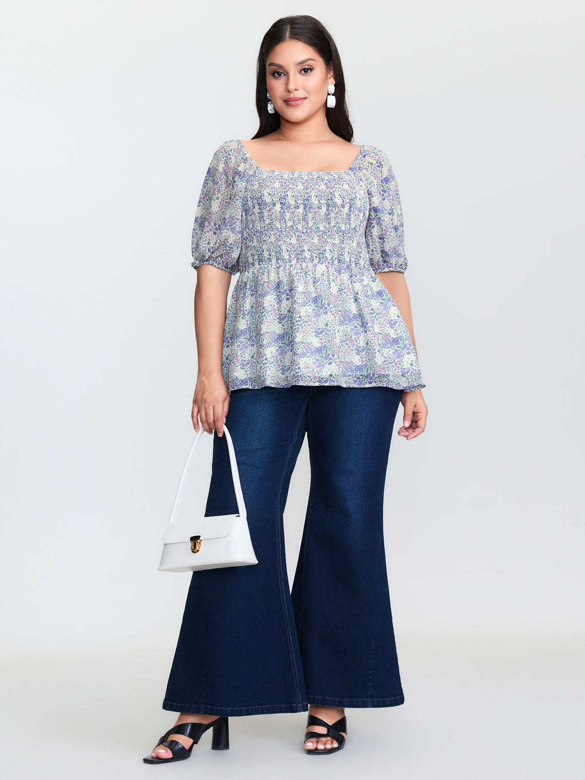Floral Print Shirred Bodice Blouse