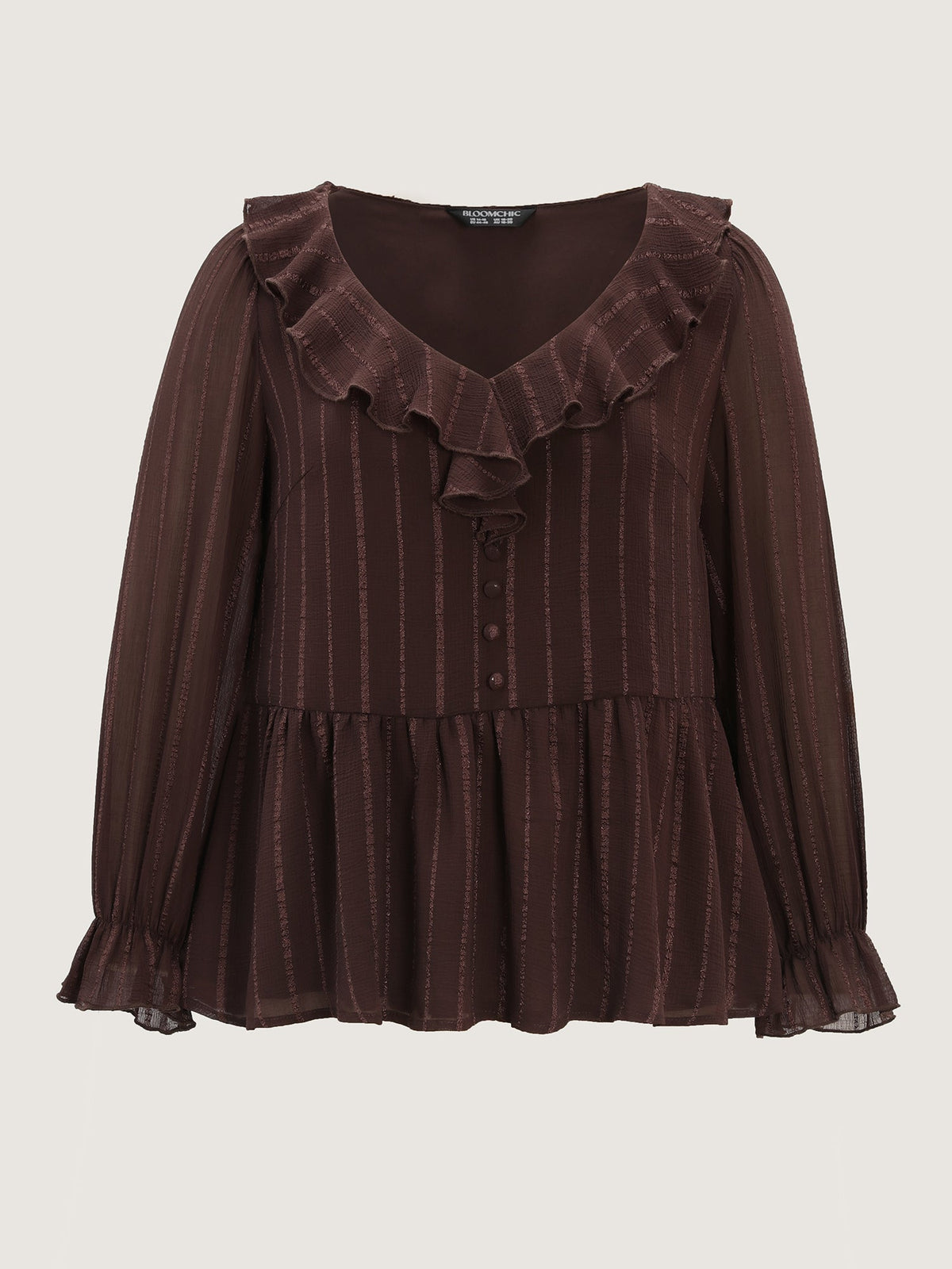 Textured Chiffon Ruffled Neckline Blouse