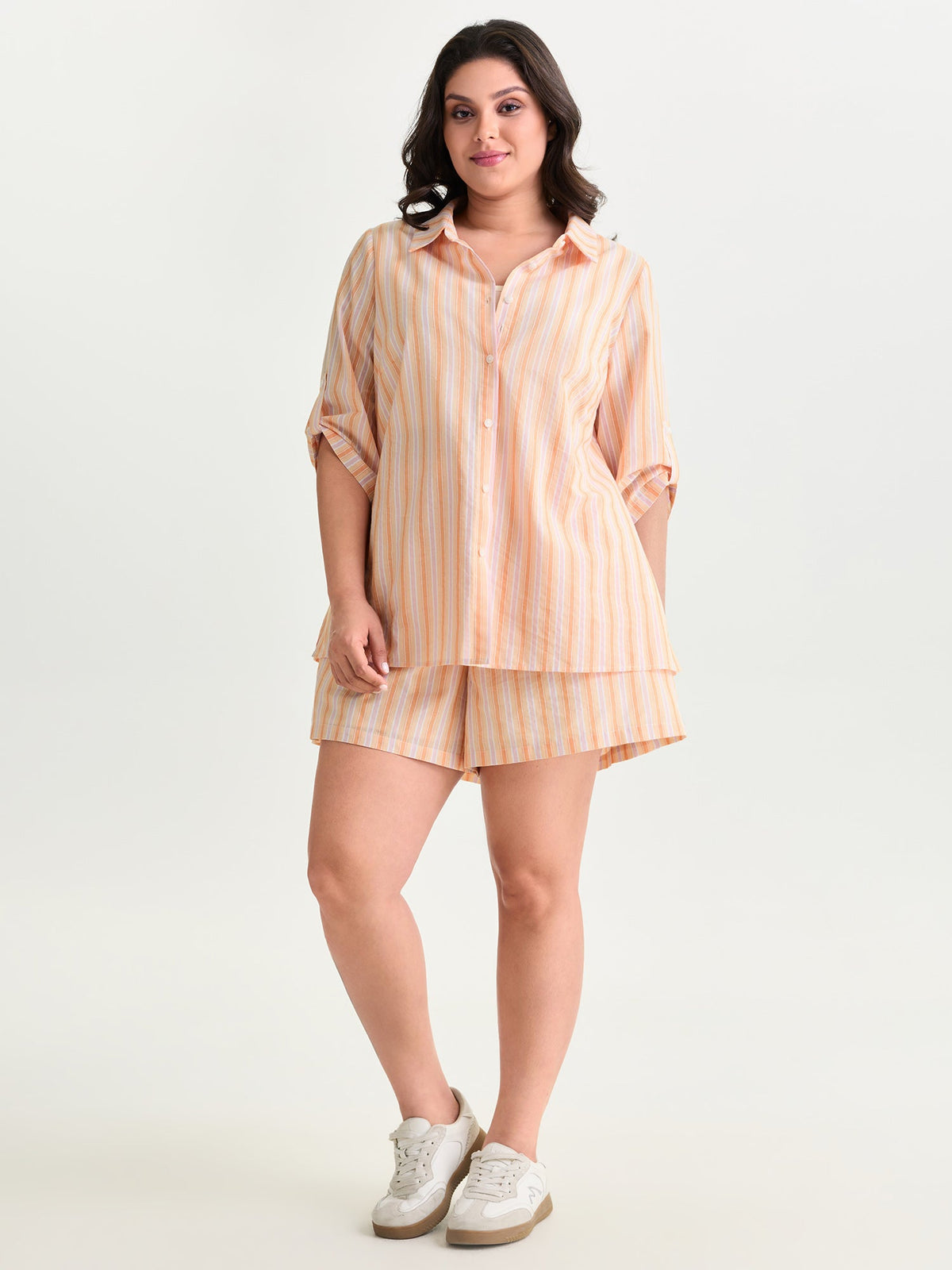 Cotton Striped Print Open-Front Shirt