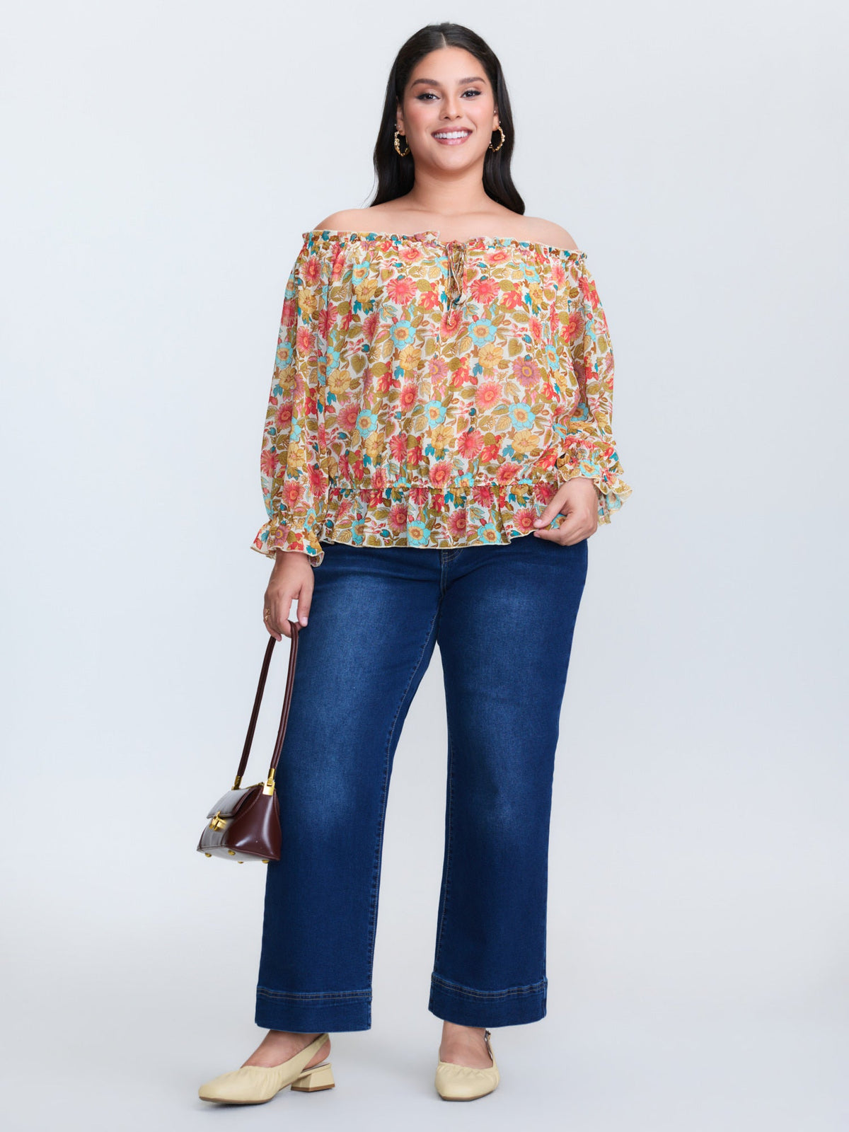 Romantic Off-Shoulder Floral Print Blouse