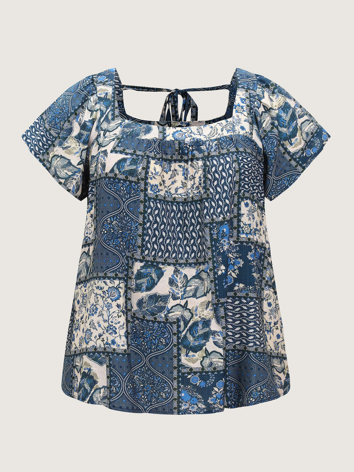 Collage Print Square Neckline Blouse