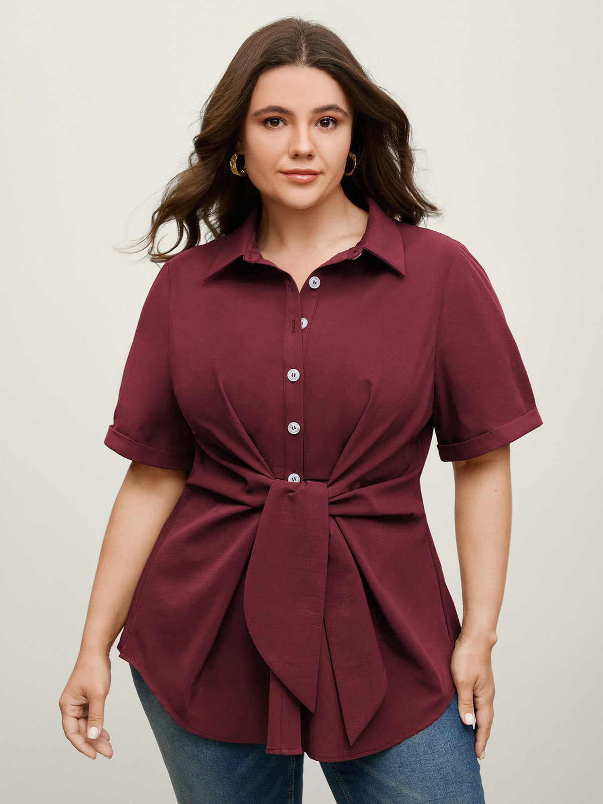 Knotted Front Asymmetrical Hem Blouse
