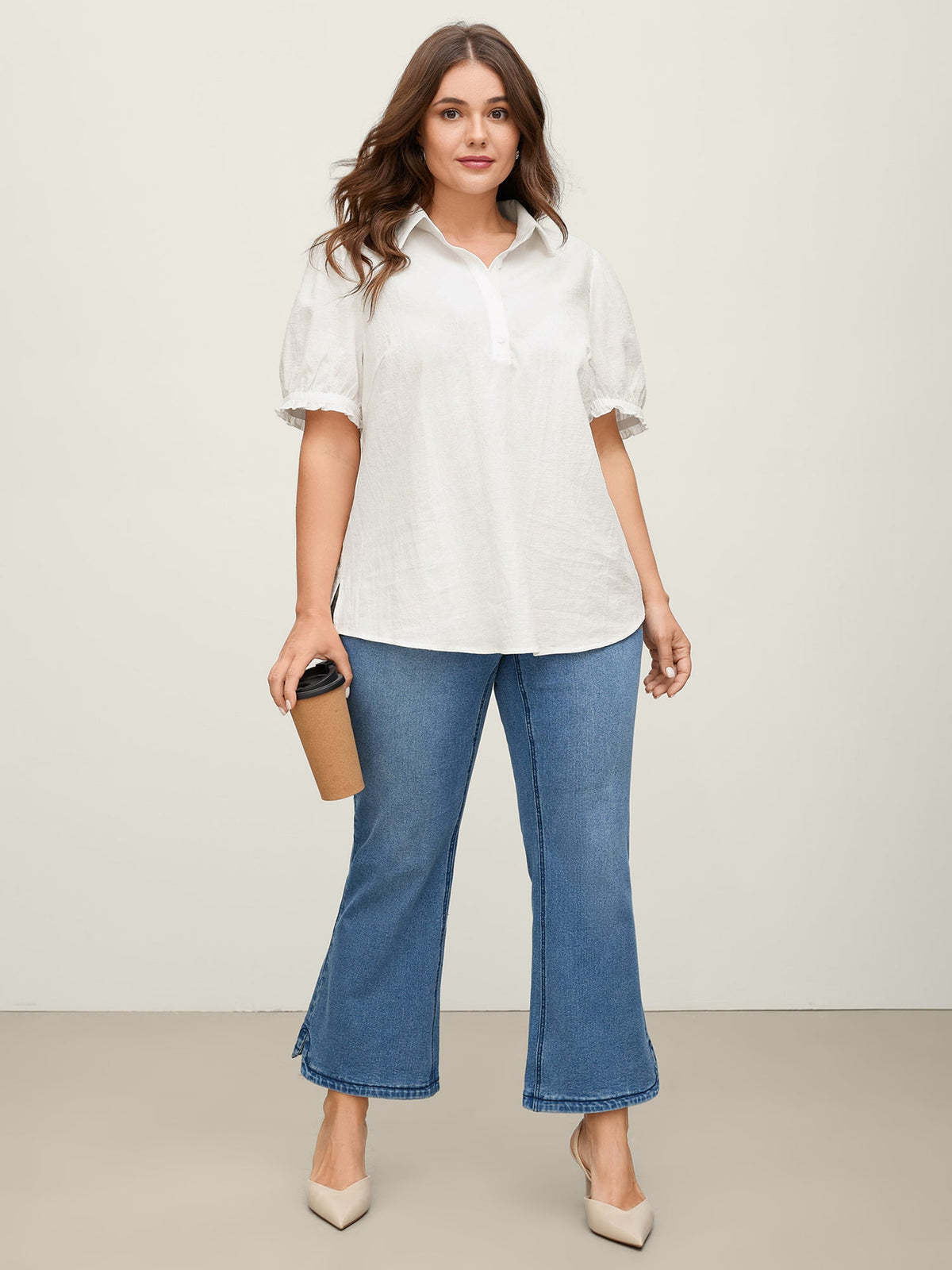 Pure Cotton Ruffled Puffy Sleeve Blouse