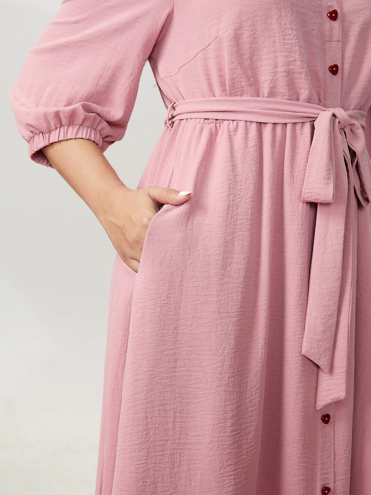 Layered Pleated Waist-Tie Shirt Dress