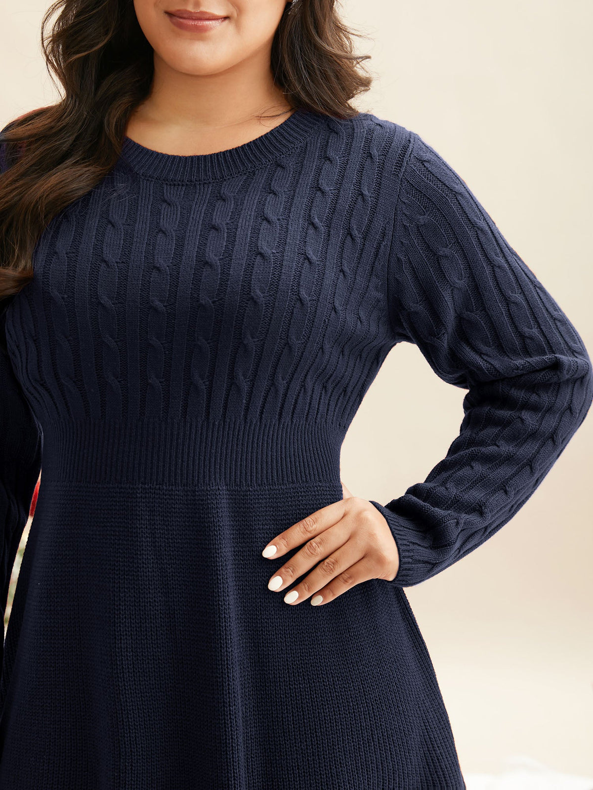 Cable Knit Fit-and-Flare Mini Sweater Dress