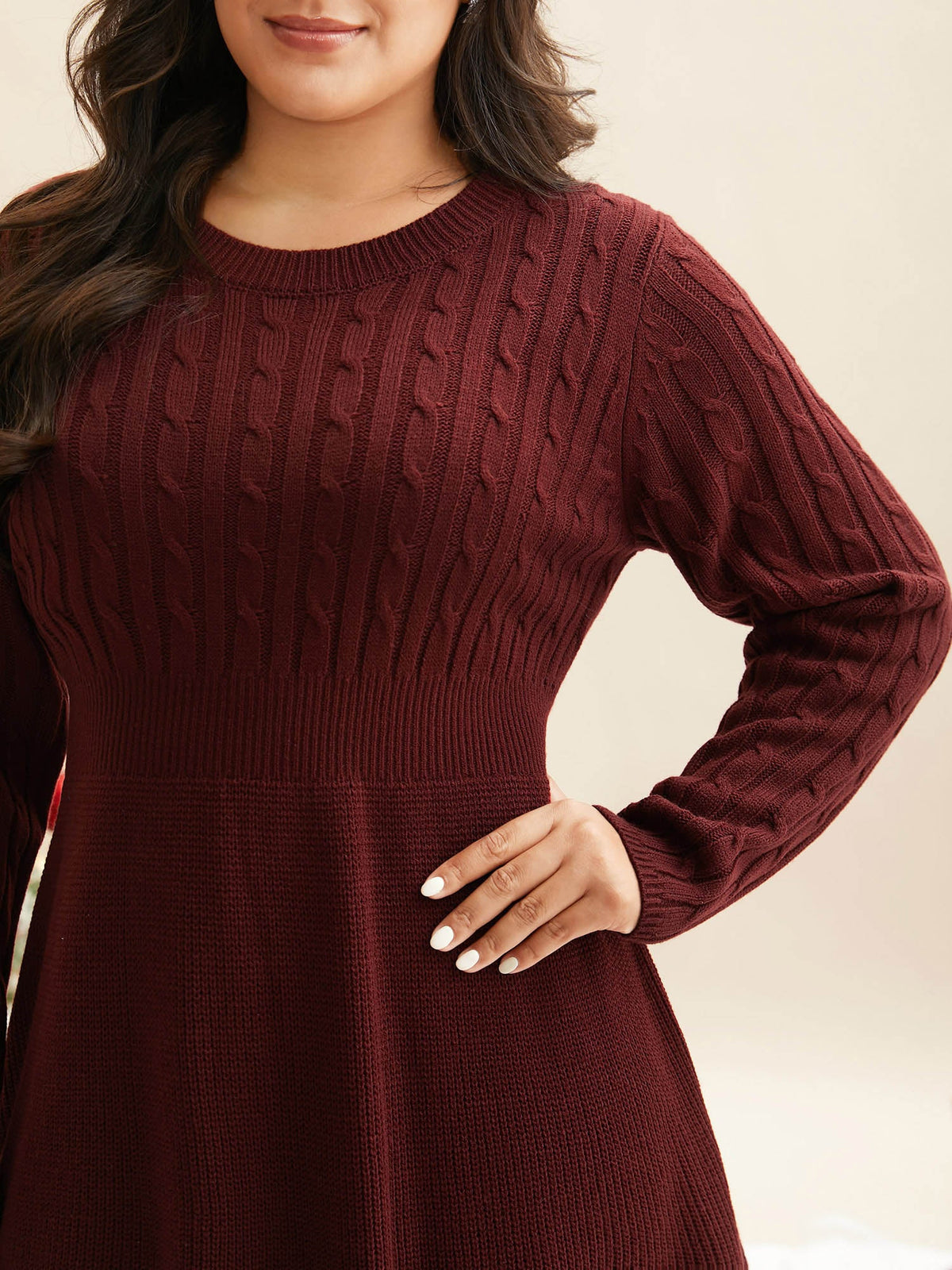 Cable Knit Fit-and-Flare Mini Sweater Dress