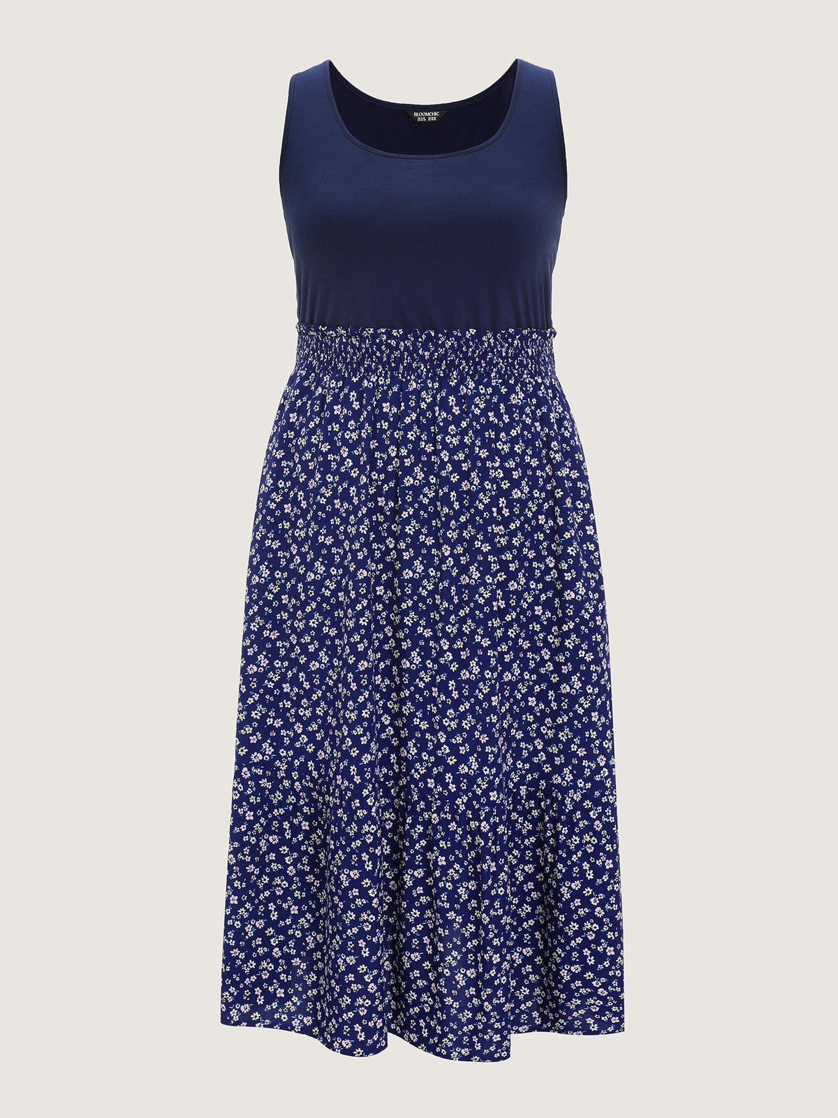 Supportive Bra Ditsy Floral Print Shirred Waist Midi Dress