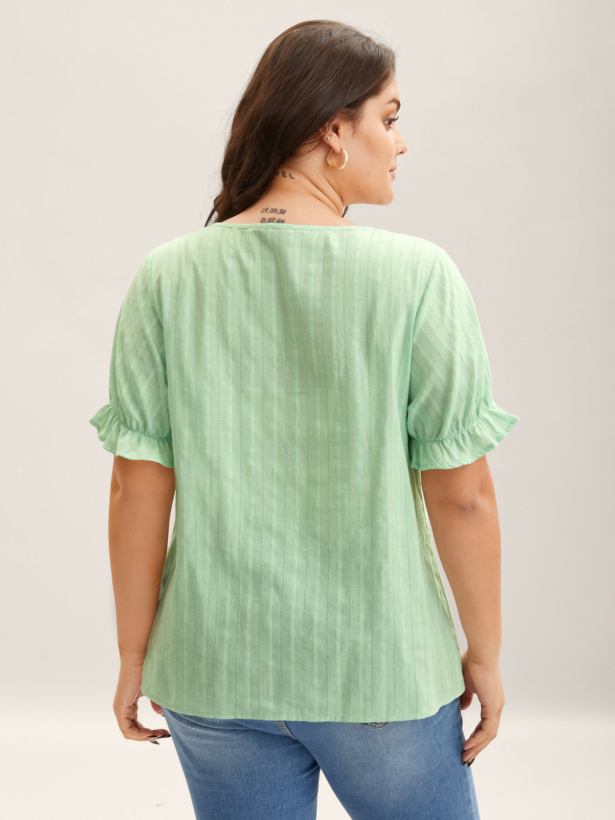 Cotton Square Neck Ruffled Sleeve Blouse