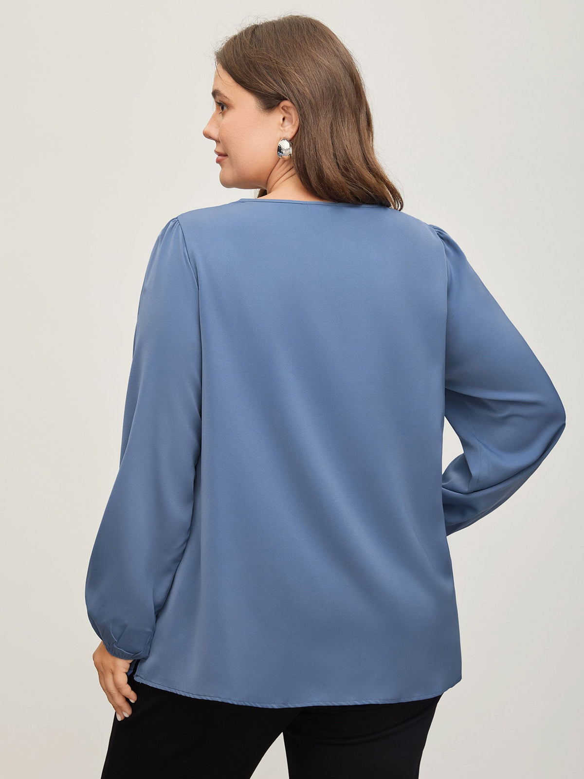 Criss Cross Neckline Puff Sleeve Gathered Blouse